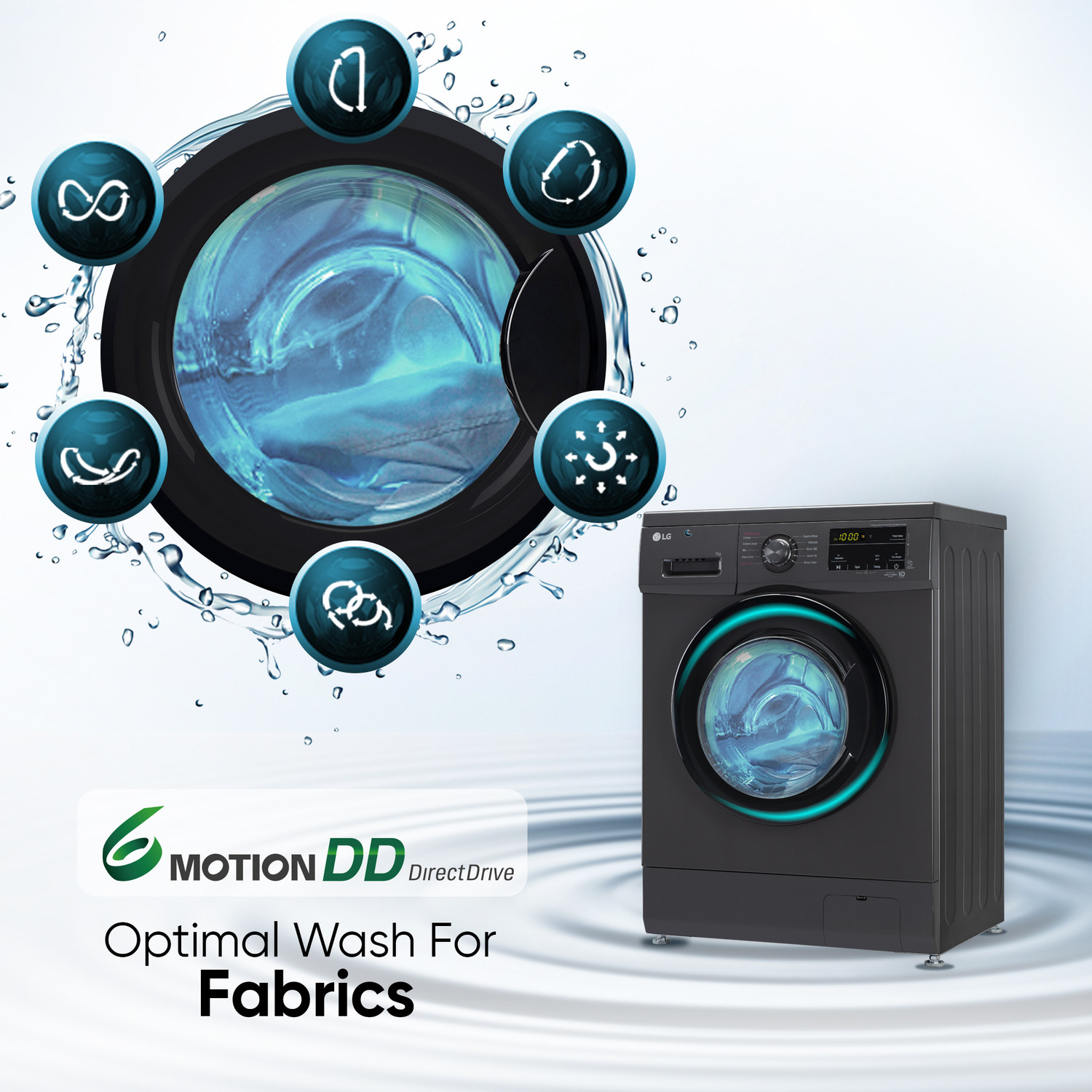 Image of LG 7 kg 5 Star with Steam, Inverter Direct Drive Technology, 6 Motion DD, Touch Panel and 1200 RPM Fully Automatic Front Load Washing Machine with In-built Heater Black, Grey (FHM1207SDM)