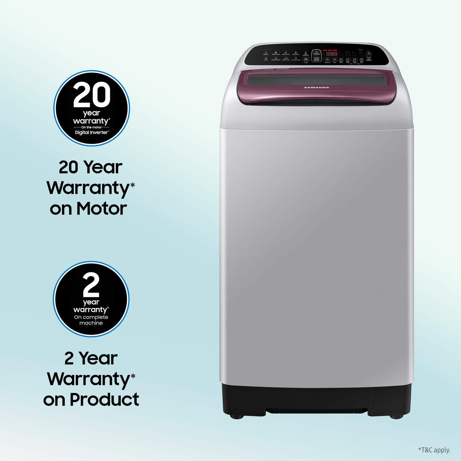 Image of Samsung 6.5 kg Inverter 5 star Wobble Technology Fully Automatic Top Load Washing Machine Silver