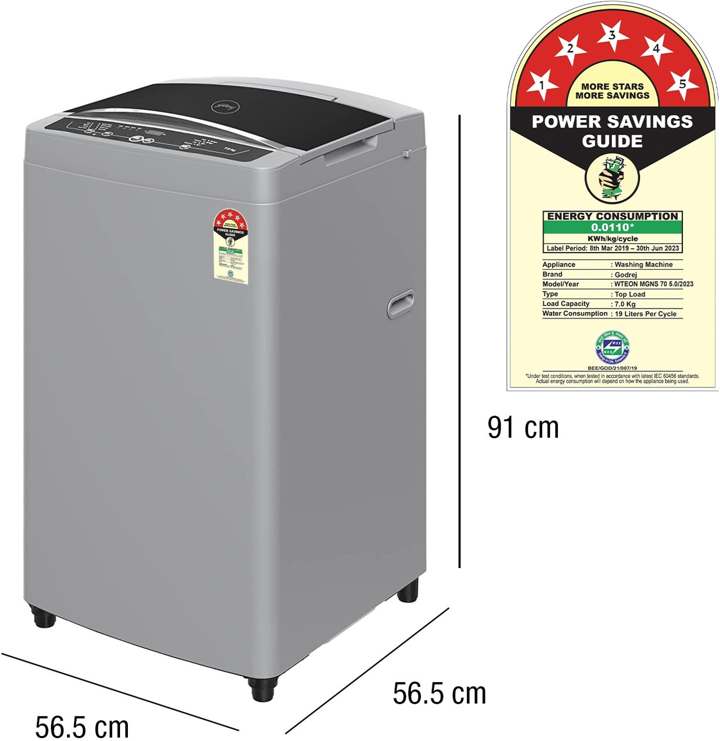 Image of Godrej 7 kg 5 Star With Tidal Wash Technology Washing Machine Fully Automatic Top Load Grey