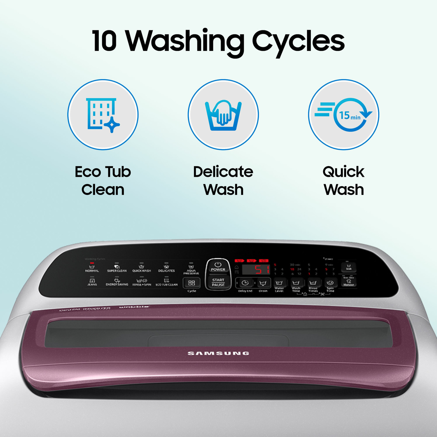 Image of Samsung 6.5 kg Inverter 5 star Wobble Technology Fully Automatic Top Load Washing Machine Silver