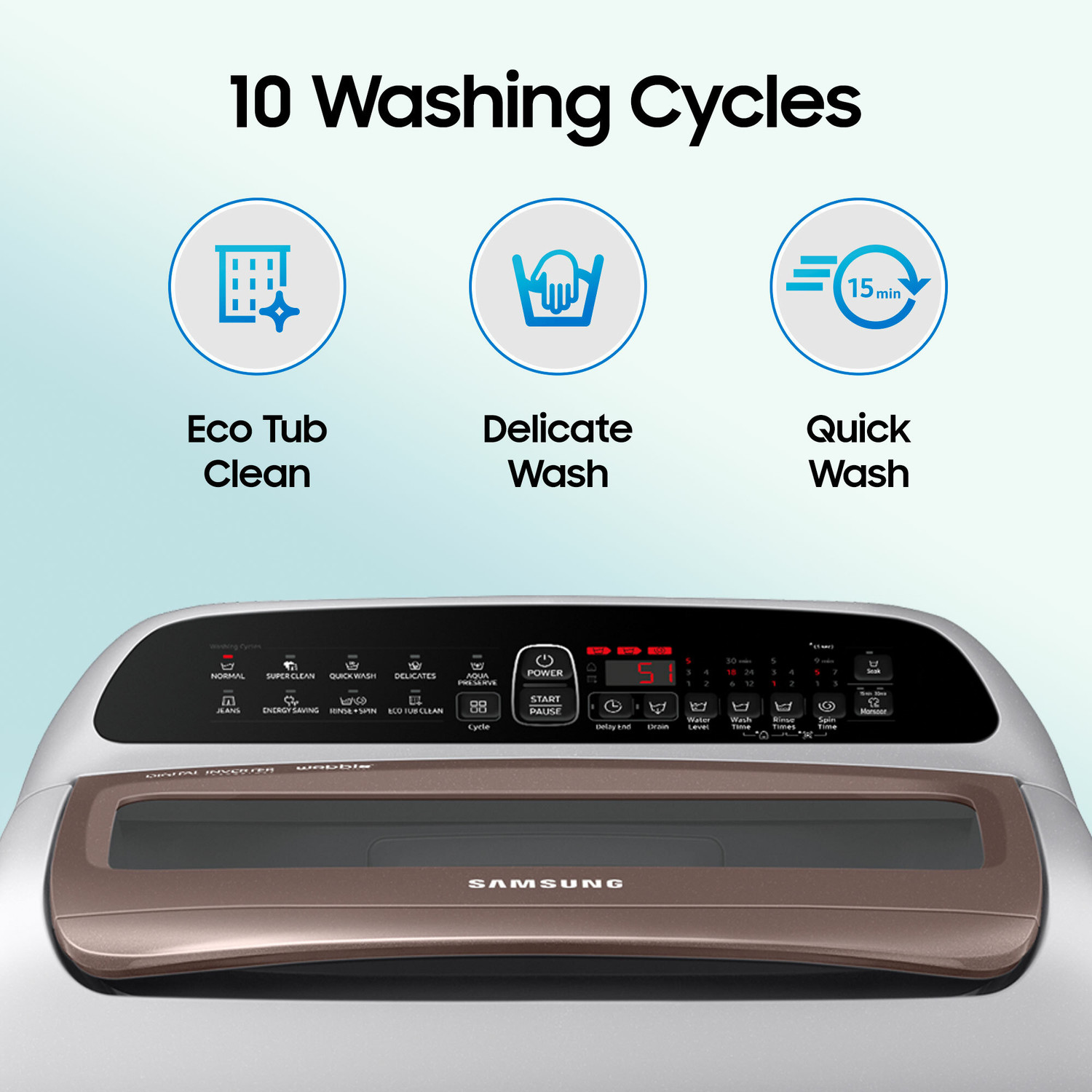Image of Samsung 6.5 kg Inverter 5 star Wobble Technology Fully Automatic Top Load Washing Machine Silver