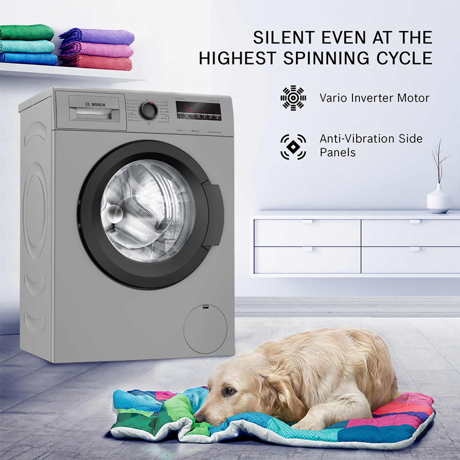 Image of BOSCH 6.5 kg Drive Motor, Anti Tangle, Anti Vibration Fully Automatic Front Load Washing Machine with In-built Heater Grey