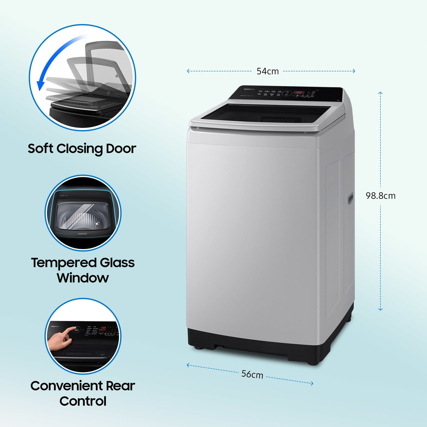 Image of Samsung 7 kg 5 Star, Ecobubble, Soft Closing Door, Digital Inverter Fully Automatic Top Load Washing Machine Grey