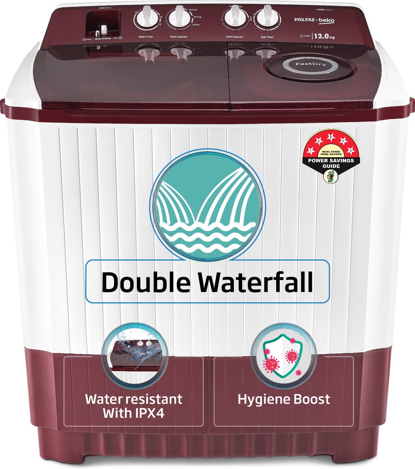 Voltas Beko 12 kg Semi Automatic Top Load Maroon, White