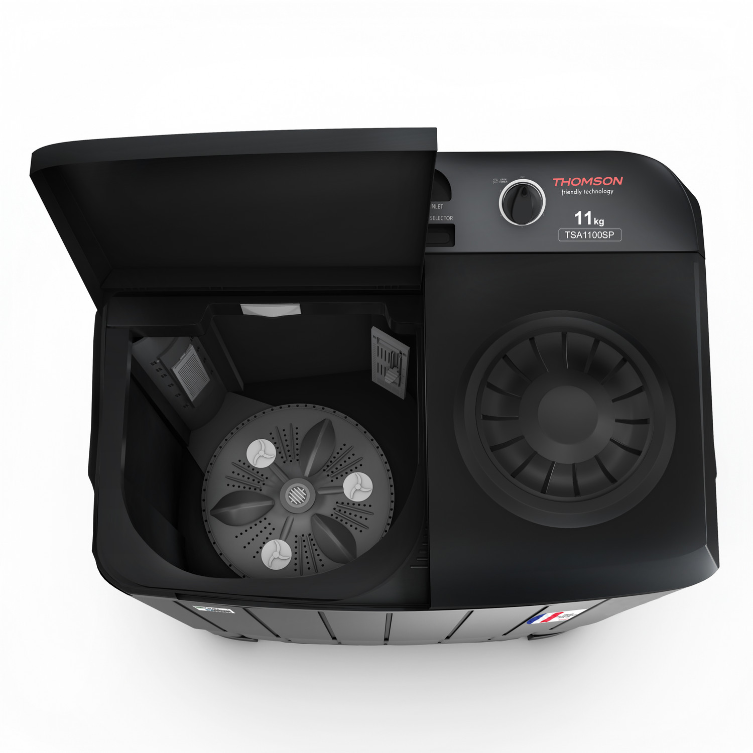 Image of Thomson 11 kg 5 Star Aqua Magic with Double Waterfall, Detergent Box, 3D Rollers Technology, Magic Filter, Collar Scrubber, Turbo Dry Technology, Semi Automatic Top Load Black, Semi Automatic Top Load Washing Machine Black, Grey