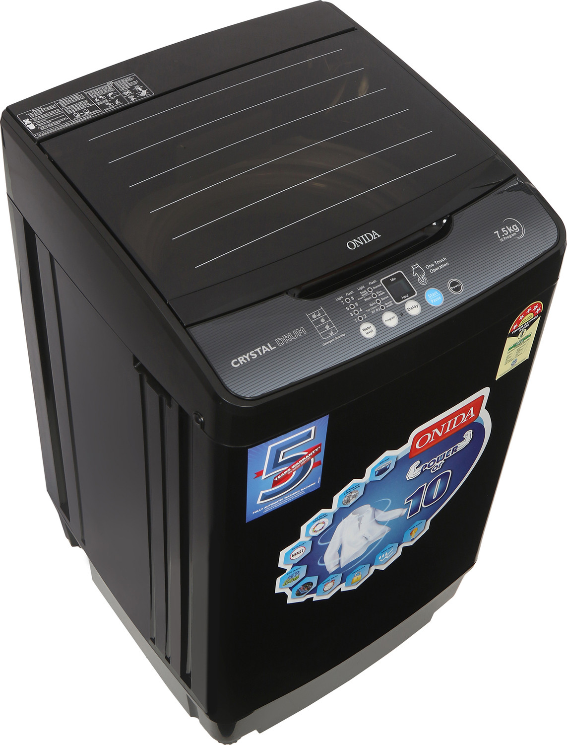Image of ONIDA 7.5 kg 5 Star Dual Action Pulsator Quadra Scrub Fully Automatic Top Load Washing Machine Black