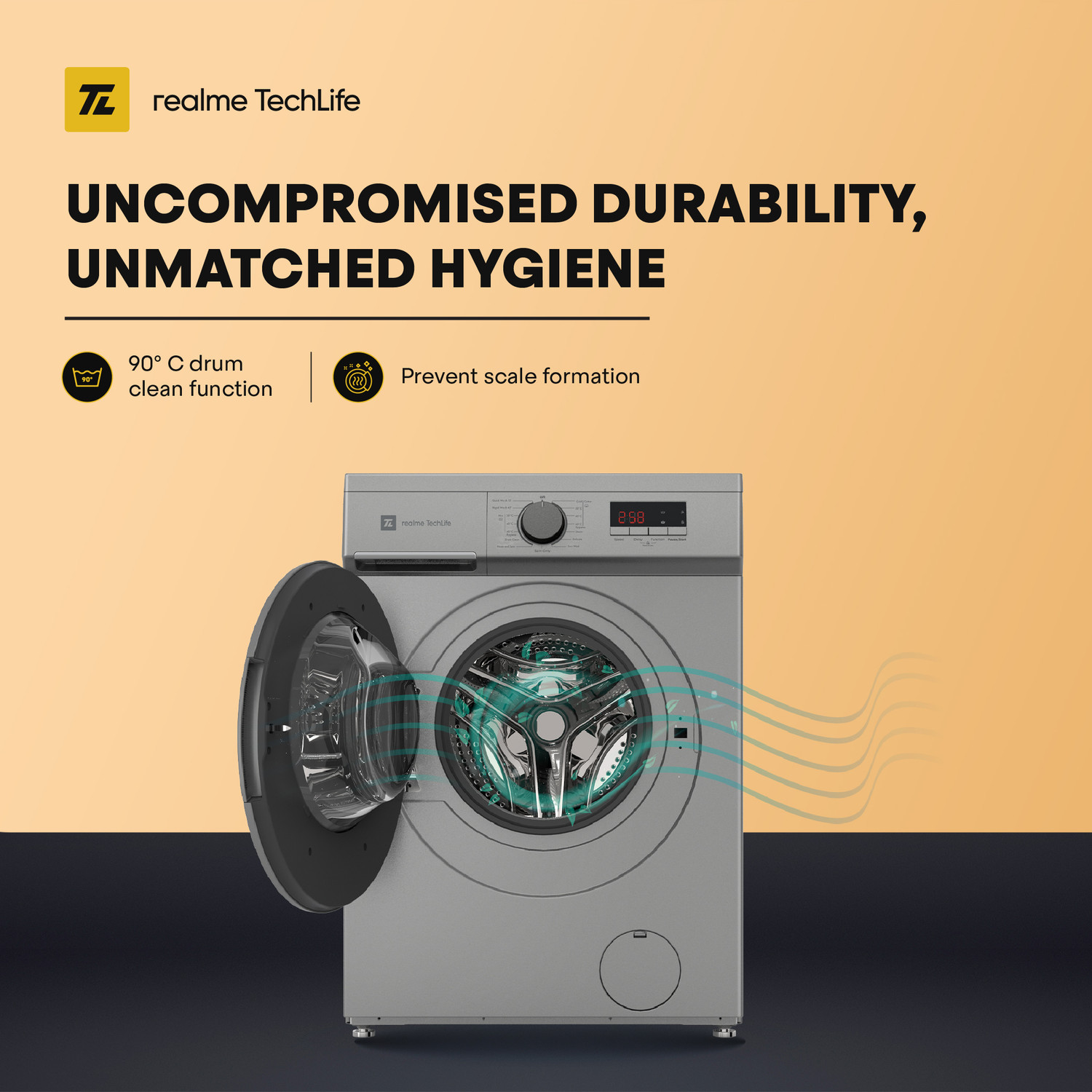 Image of realme TechLife 7 kg 5 Star Power Clean Fully Automatic Front Load Washing Machine with In-built Heater Silver
