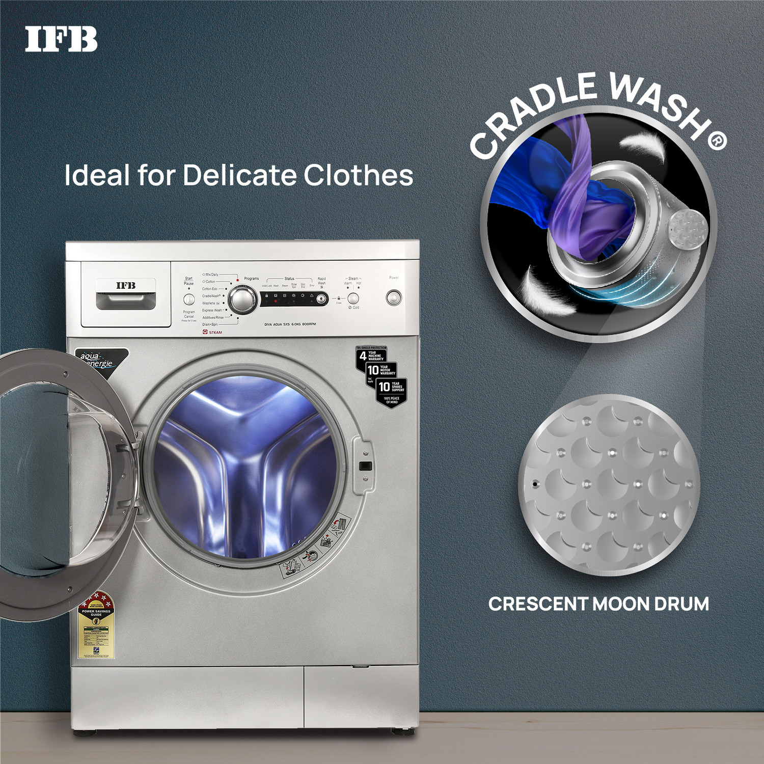 Image of IFB 6 kg Steam Wash, Hard Water Wash, Active Color Protection Fully Automatic Front Load Washing Machine Silver