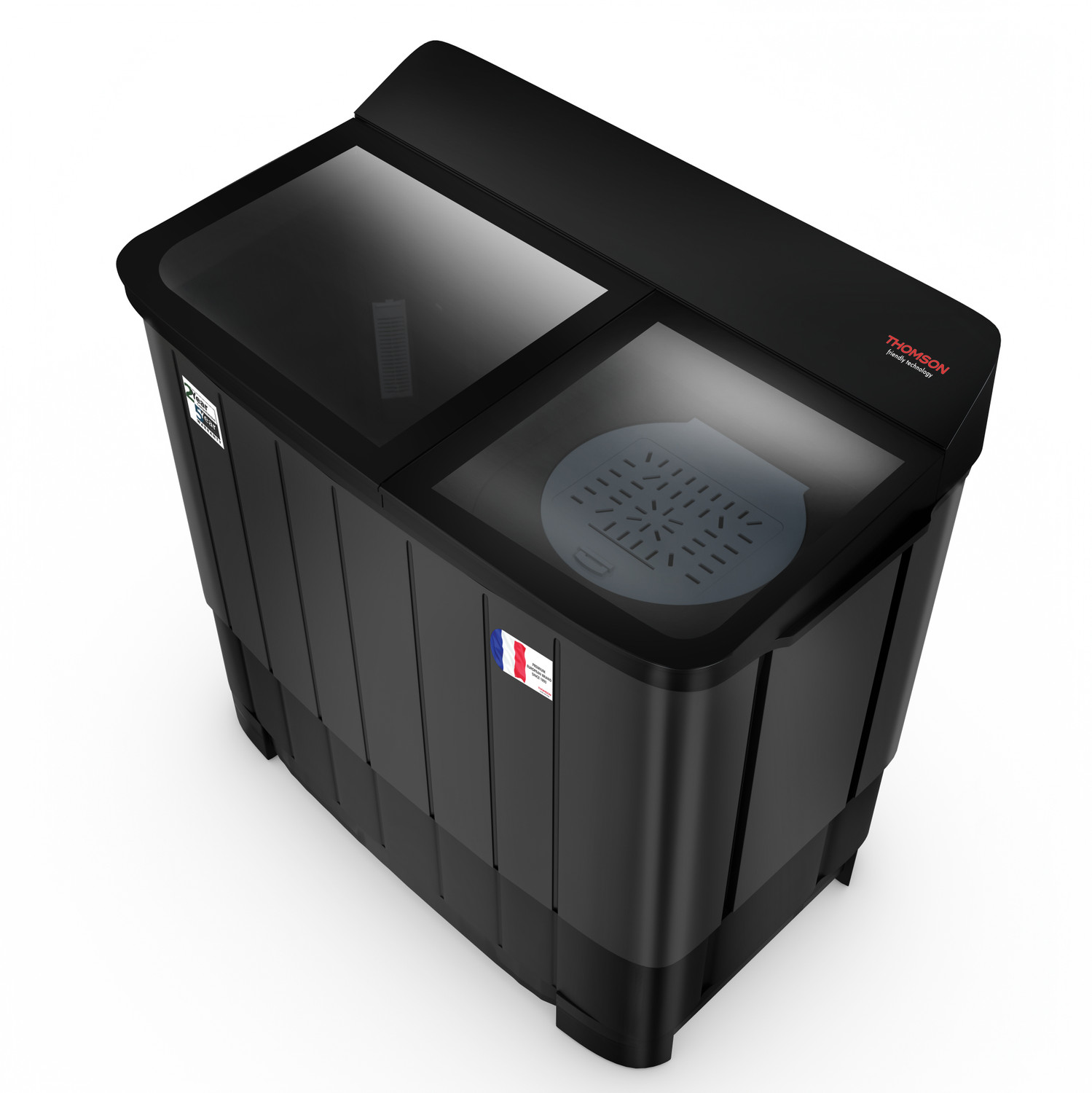 Image of Thomson 12 kg 5 Star Aqua Magic Toughen Glass with soft closure, Double Waterfall, Detergent Box,� Water Level Selector, 3D Rollers Technology, Collar Scrubber, Turbo Dry Technology, Semi Automatic Top Load Washing Machine Black