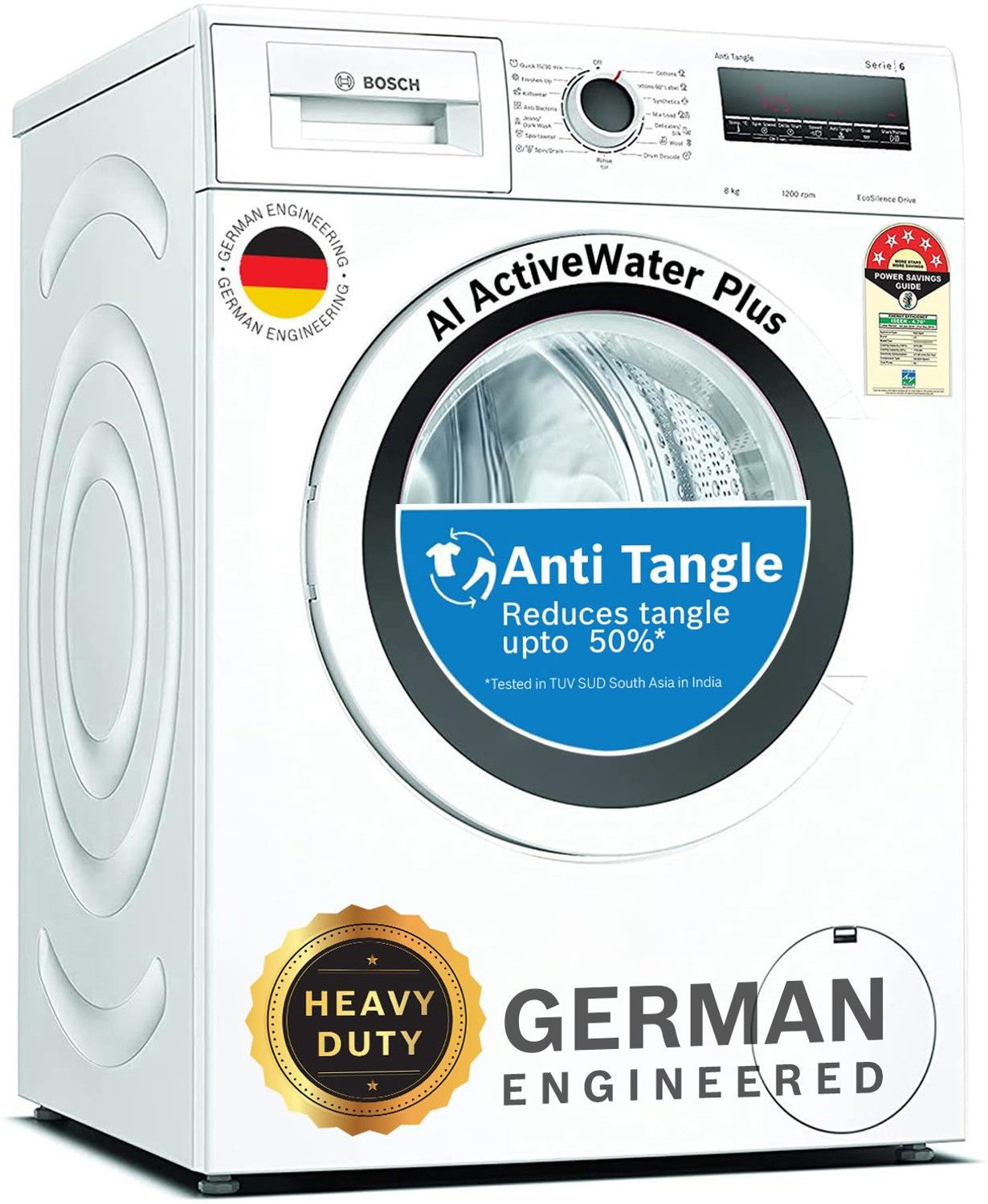 BOSCH 8 kg Drive Motor, Anti Tangle, Anti Vibration Fully Automatic Front Load with In-built Heater White  (WAJ2426AIN)