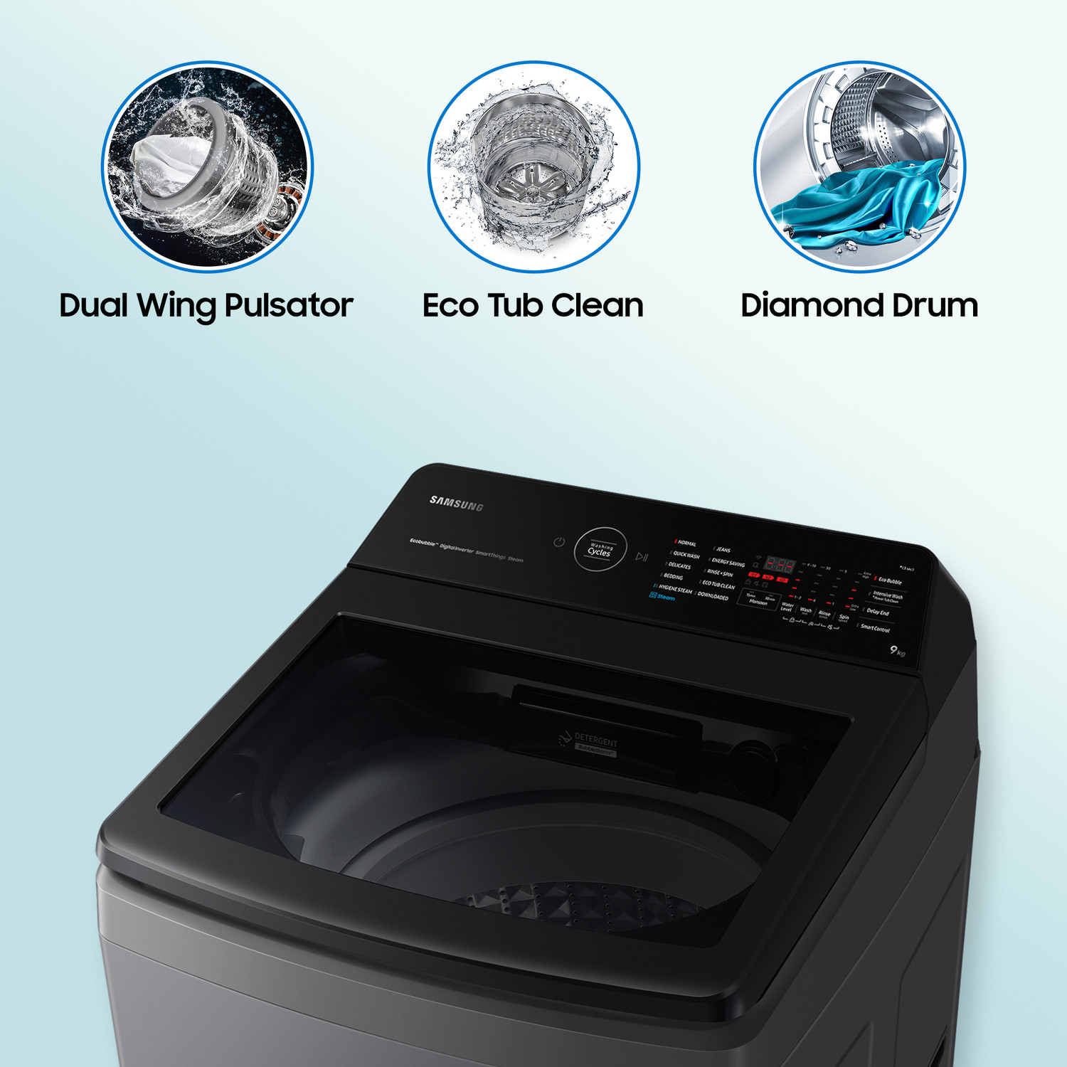 Image of Samsung 9 kg with Wi-Fi Enabled Fully Automatic Top Load Washing Machine with In-built Heater Grey