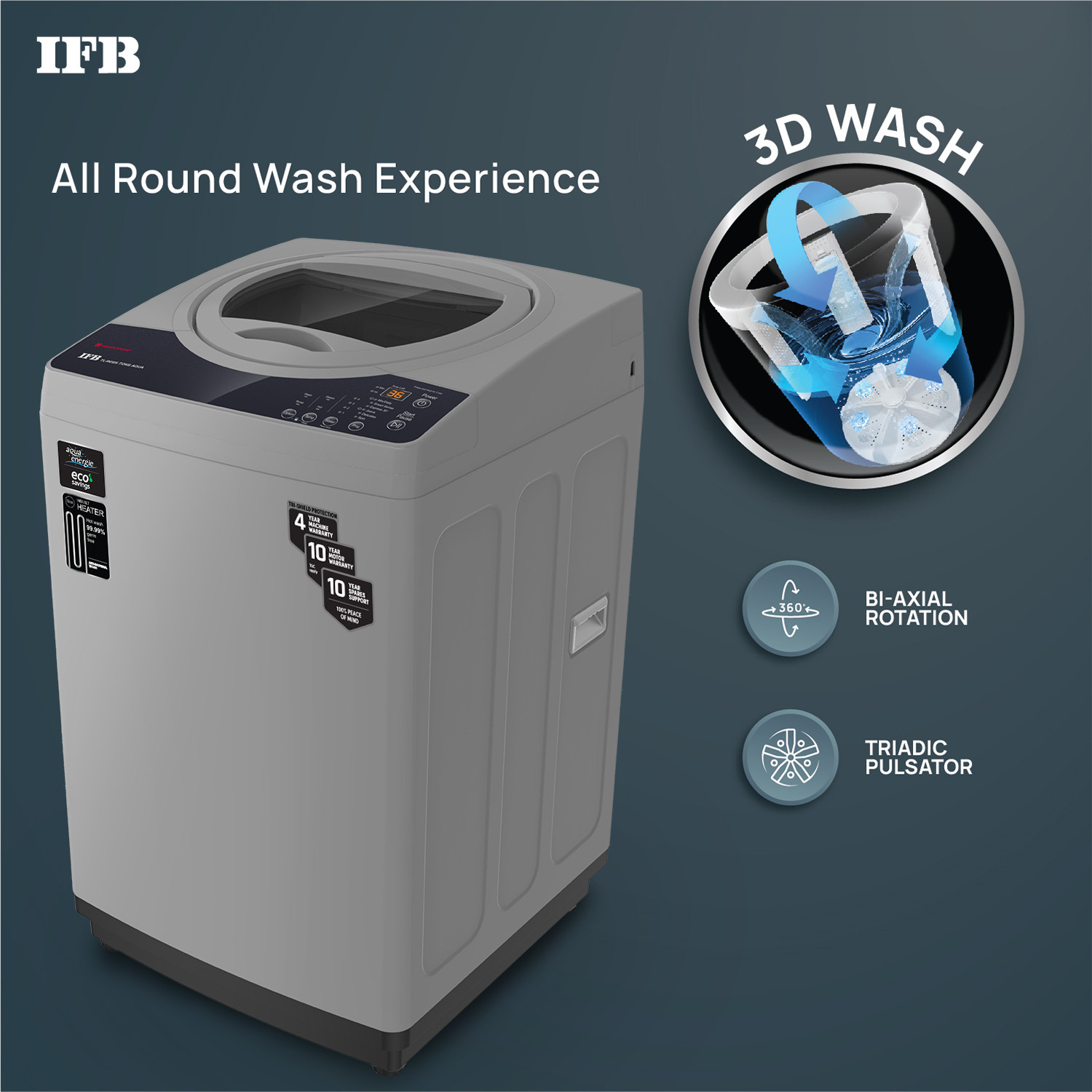 Image of IFB 7 kg Fully Automatic Top Load Washing Machine with In-built Heater Black, Grey