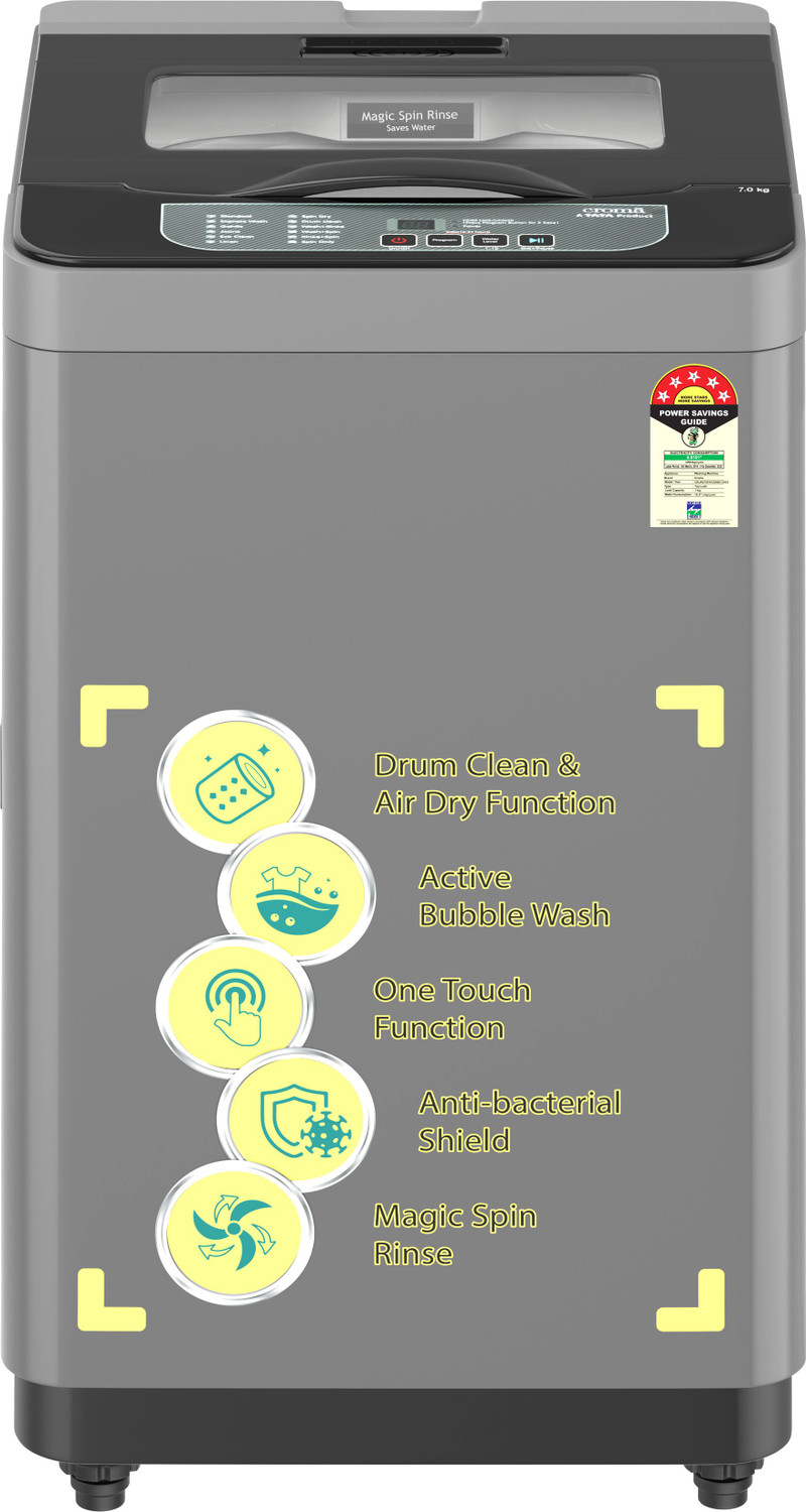 Image of Croma 7 kg Fully Automatic Top Load Washing Machine Black, Grey