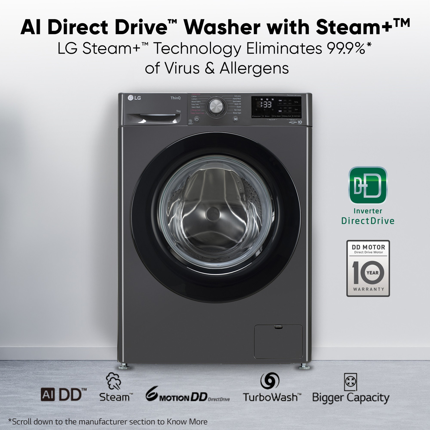 Image of LG 8 kg 5 Star with AI Direct Drive Washer with Steam Fully Automatic Front Load Washing Machine with In-built Heater Black
