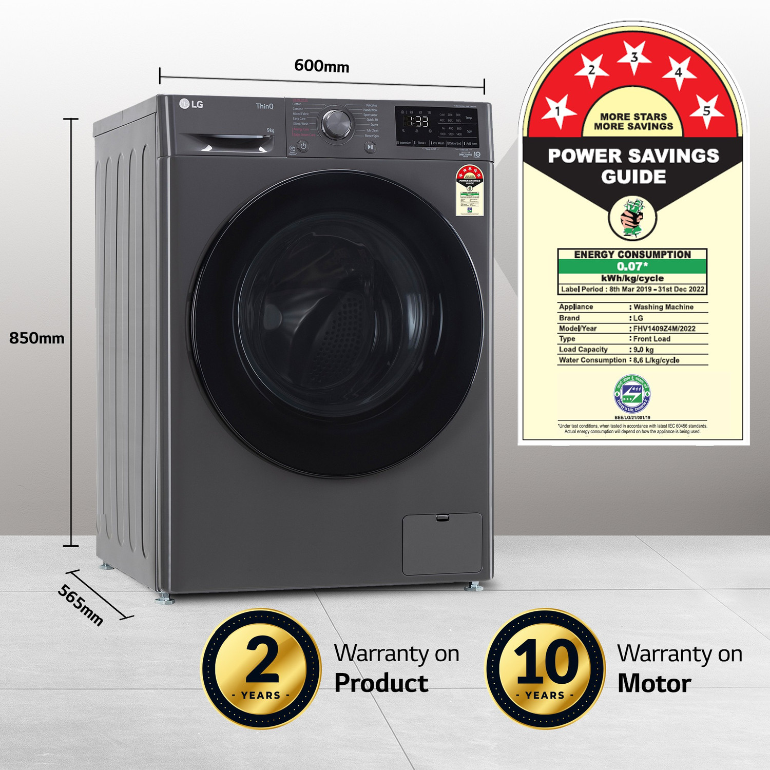 Image of LG 8 kg 5 Star with AI Direct Drive Washer with Steam Fully Automatic Front Load Washing Machine with In-built Heater Black
