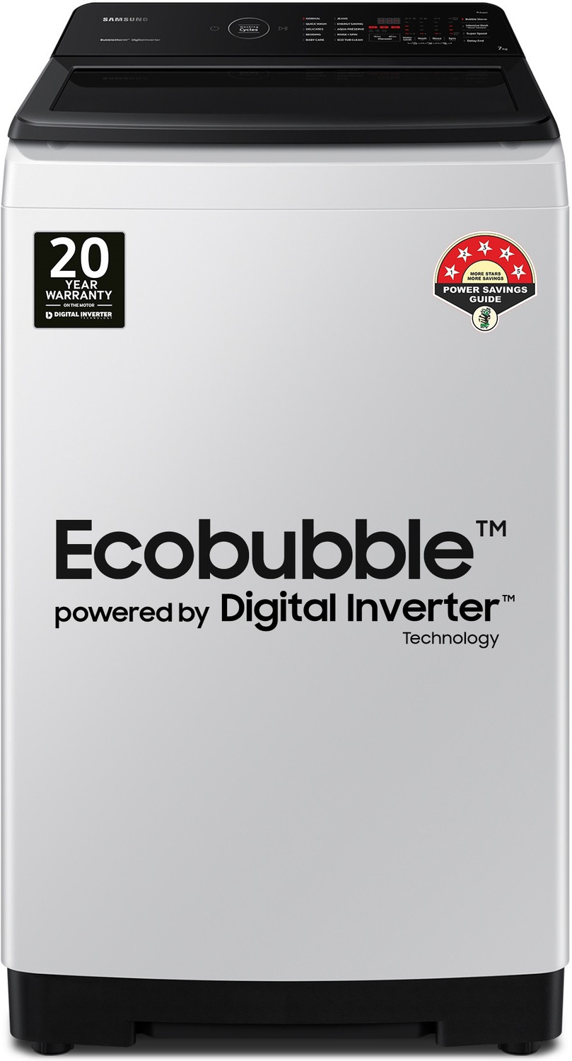 Image of Samsung 7 kg 5 star, Ecobubble, Super Speed, Digital Inverter, Fully Automatic Top Load Washing Machine Grey