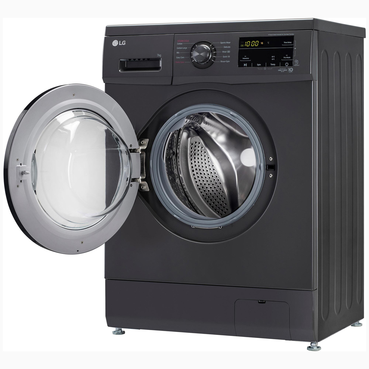 Image of LG 7 kg 5 Star with Steam, Inverter Direct Drive Technology, 6 Motion DD, Touch Panel and 1200 RPM Fully Automatic Front Load Washing Machine with In-built Heater Black, Grey (FHM1207SDM)