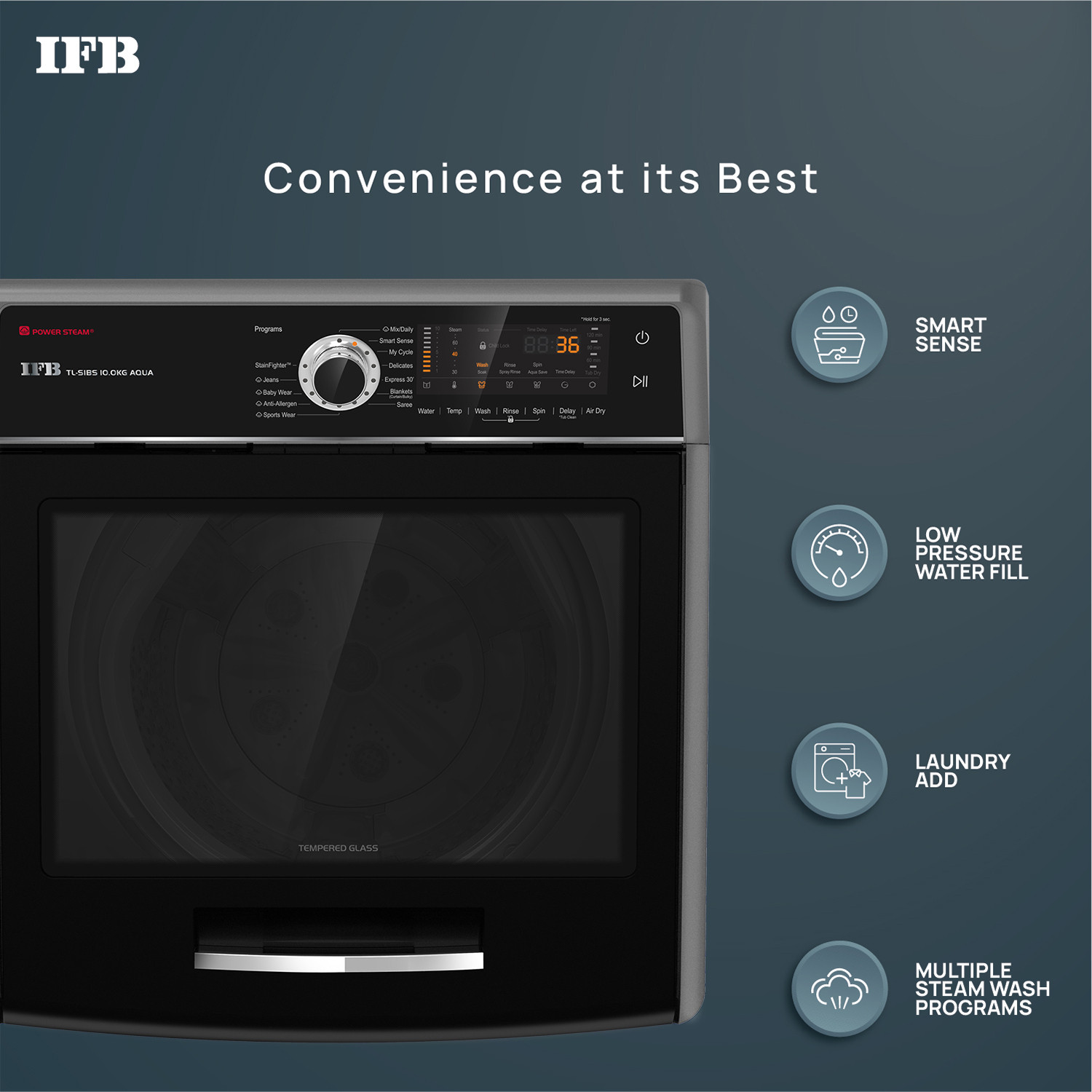 IFB 10 kg Power Dual Steam, Inbuilt Heater 4 years Comprehensive