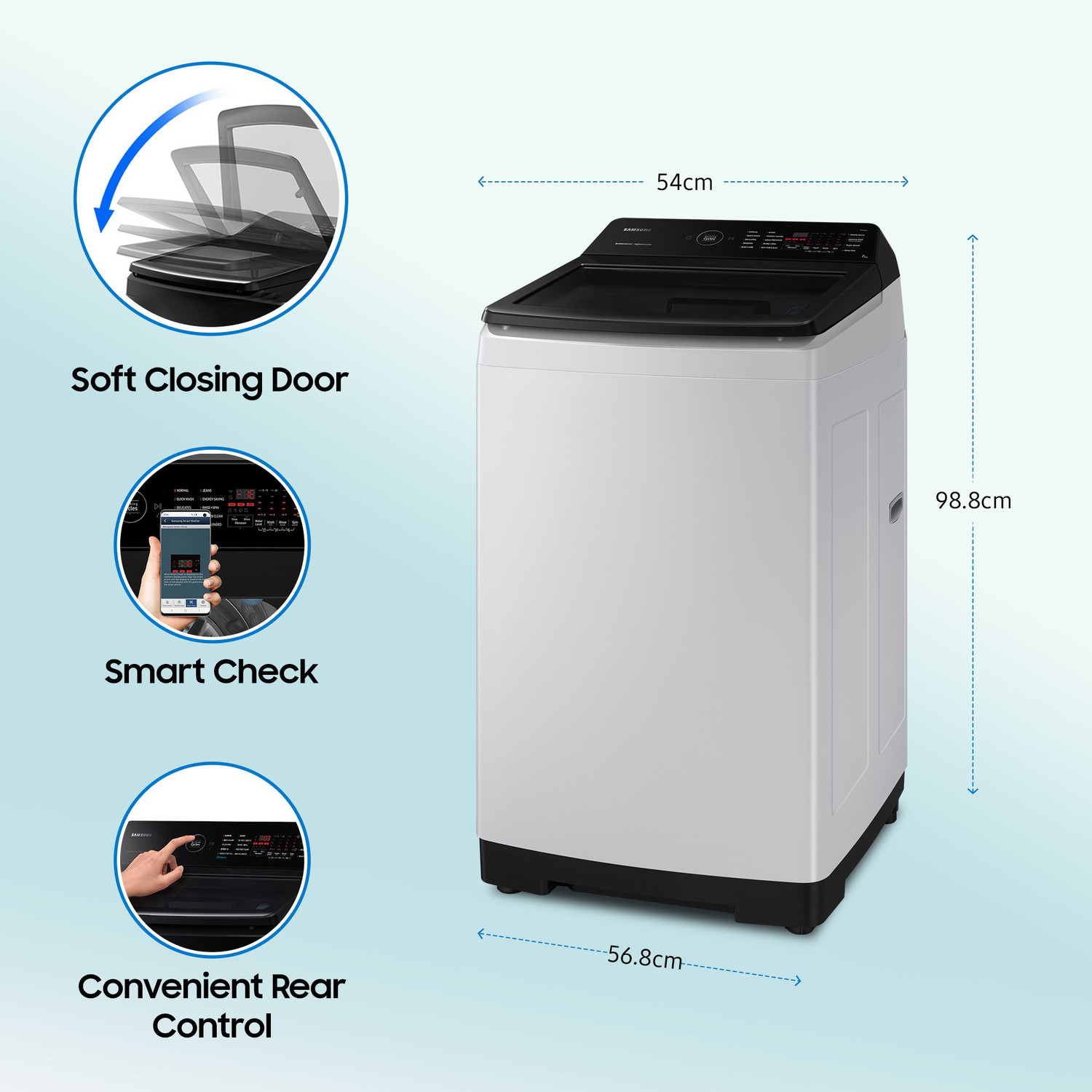 Image of Samsung 7 kg 5 star, Ecobubble, Super Speed, Digital Inverter, Fully Automatic Top Load Washing Machine Grey