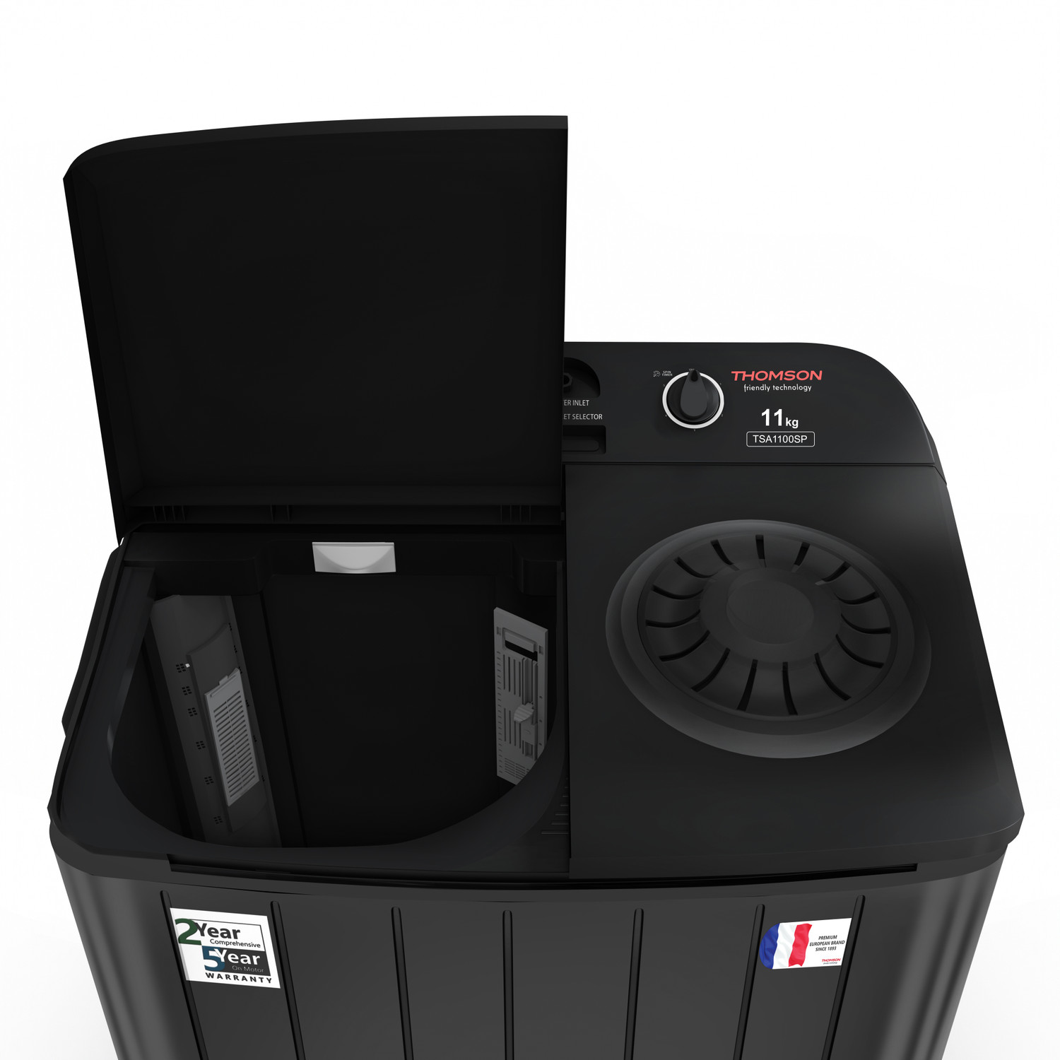 Image of Thomson 11 kg 5 Star Aqua Magic with Double Waterfall, Detergent Box, 3D Rollers Technology, Magic Filter, Collar Scrubber, Turbo Dry Technology, Semi Automatic Top Load Black, Semi Automatic Top Load Washing Machine Black, Grey