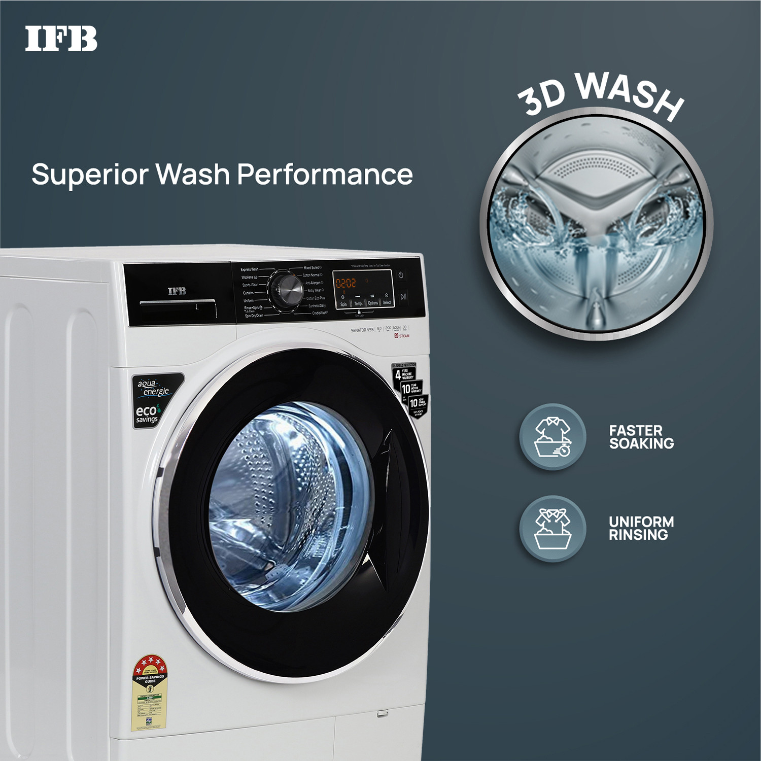 Image of IFB 8 kg with Steam Fully Automatic Front Load Washing Machine with In-built Heater Black, White