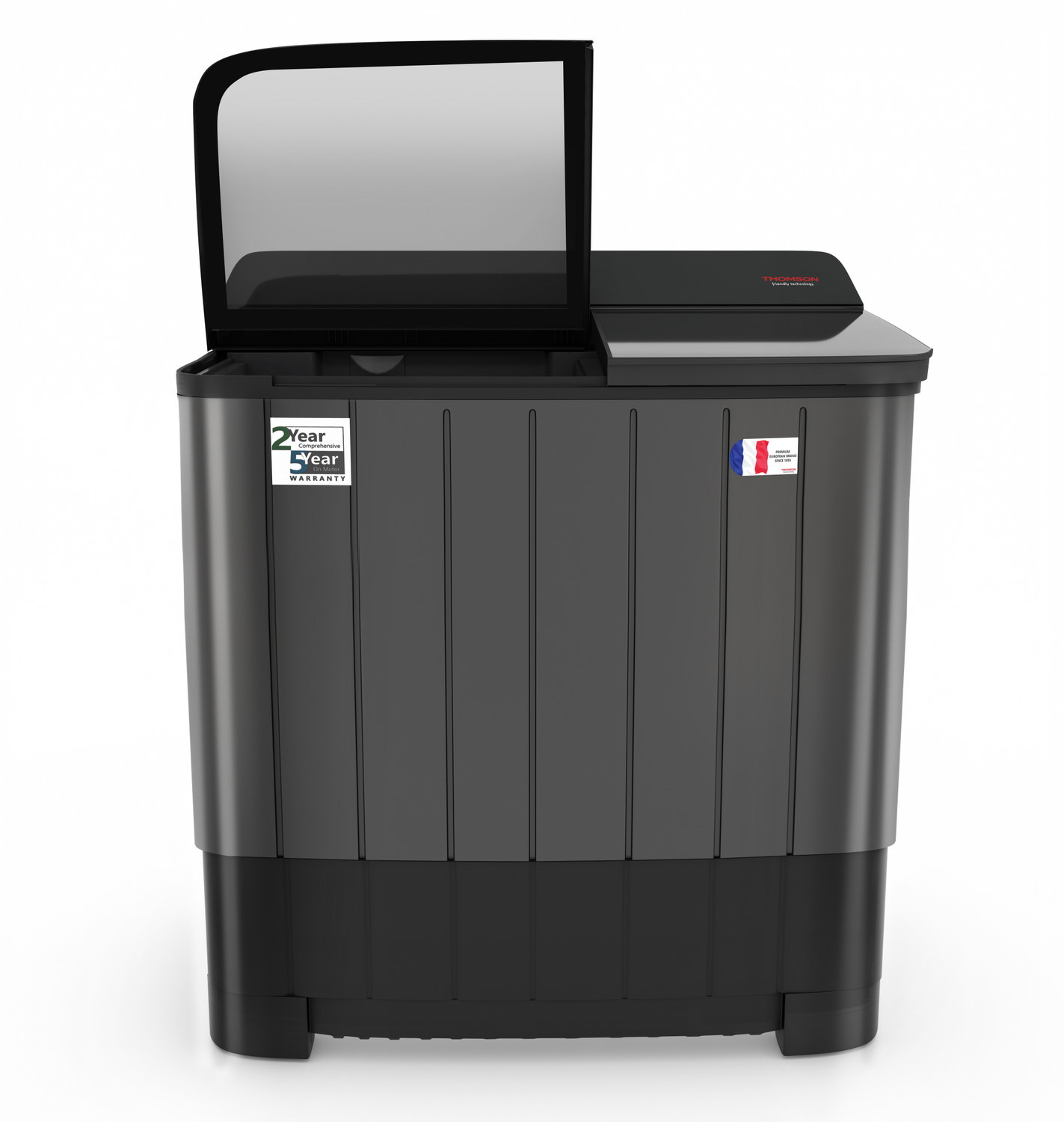 Image of Thomson 12 kg 5 Star Aqua Magic Toughen Glass with soft closure, Double Waterfall, Detergent Box,� Water Level Selector, 3D Rollers Technology, Collar Scrubber, Turbo Dry Technology, Semi Automatic Top Load Washing Machine Black