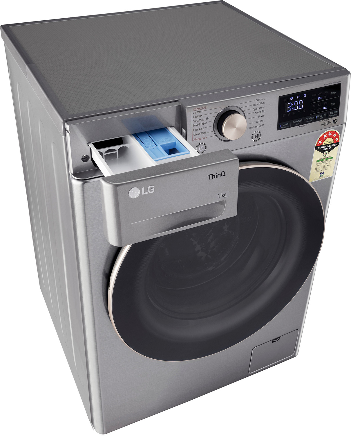 Image of LG 11 kg 5 Star, AI Direct Drive Technology, 6 Motion DD, Steam, Wi-Fi Enabled, Wrinkle Care Fully Automatic Front Load Washing Machine Silver (FHP1411Z9P)