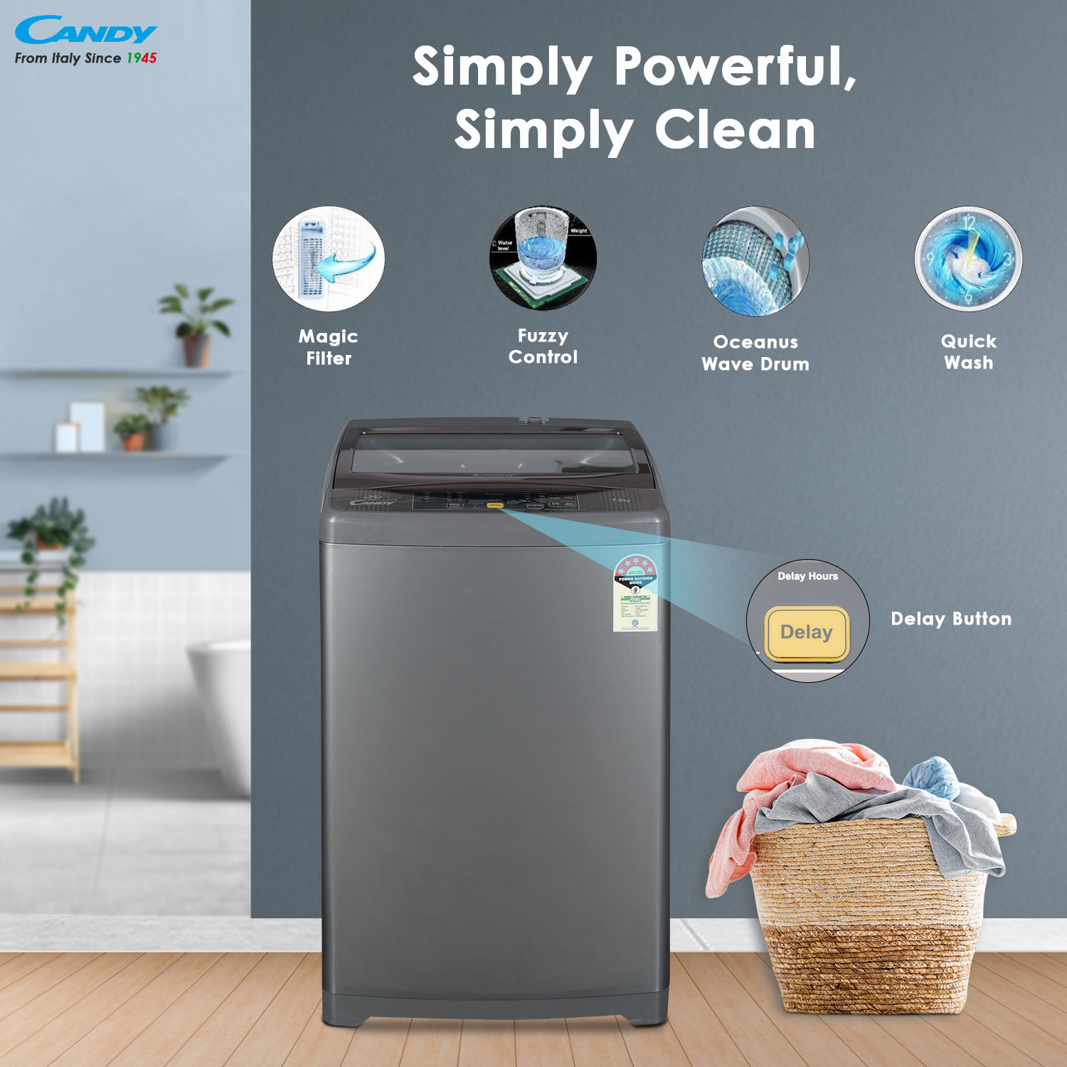 Image of CANDY 7 kg Fully Automatic Top Load Washing Machine Grey