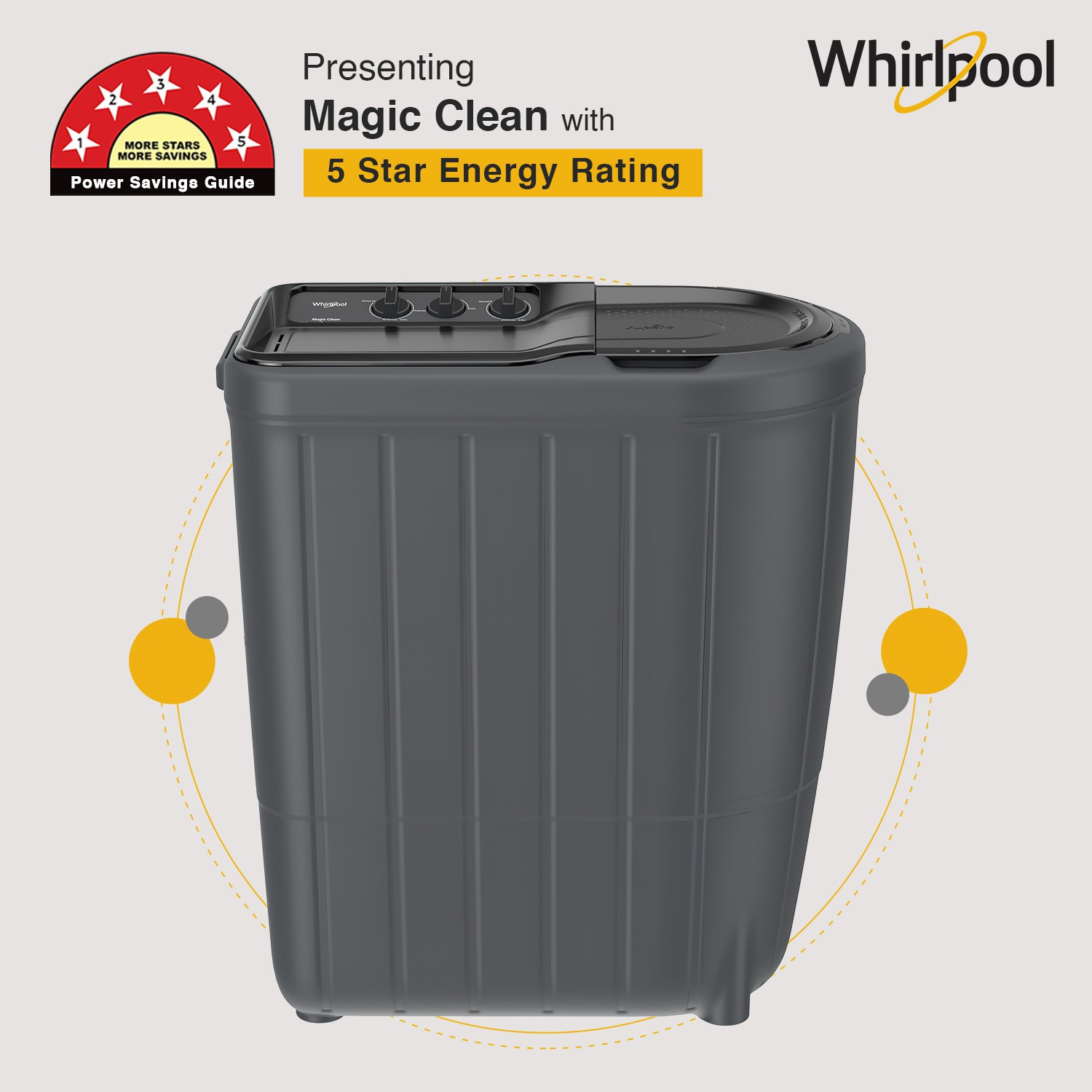 Image of Whirlpool 7 kg Magic Clean 5 Star Semi Automatic Top Load Washing Machine Black, Grey