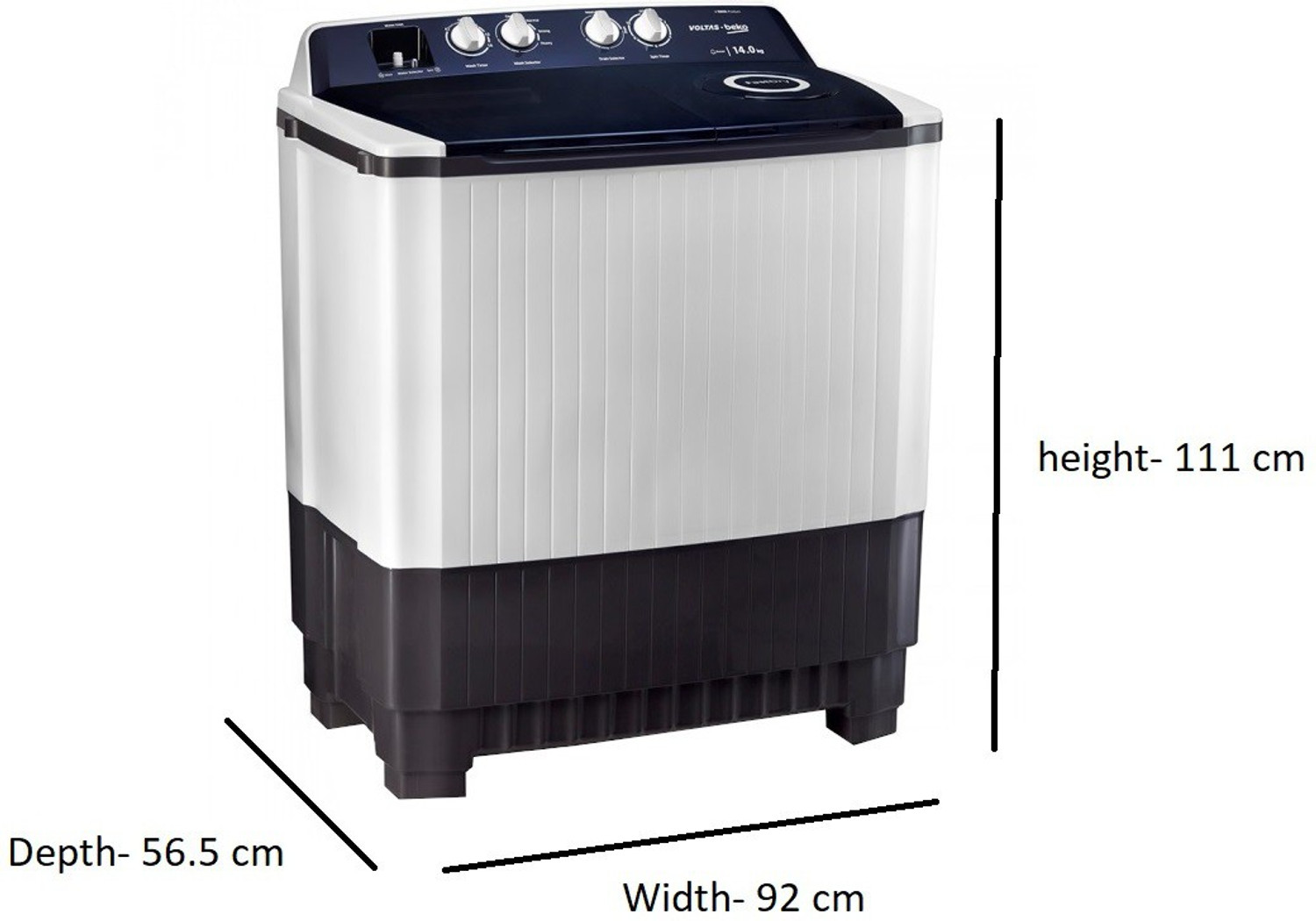 Image of Voltas Beko by A Tata Product 14 kg Semi Automatic Top Load Washing Machine Grey, White