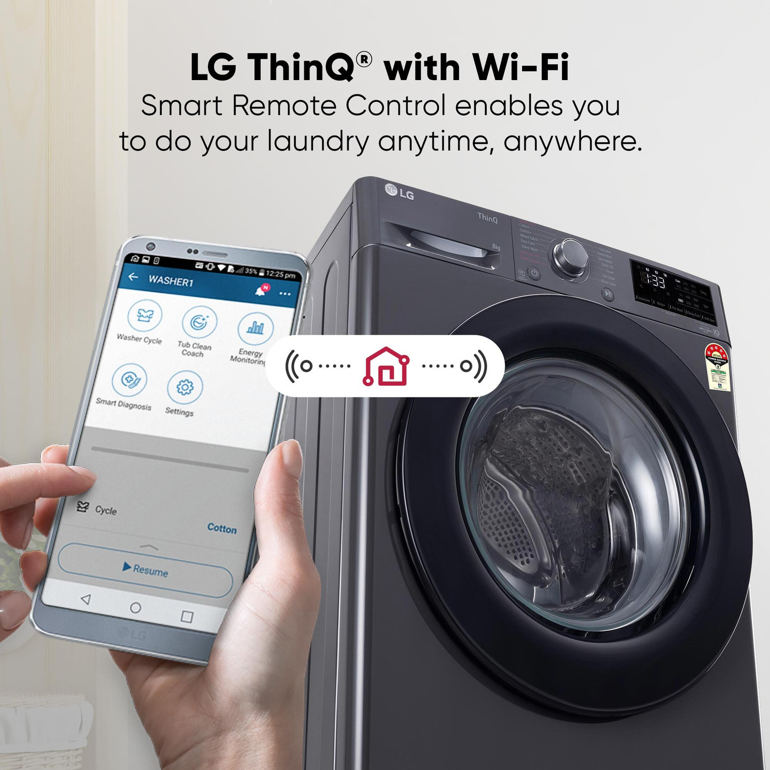 Image of LG 8 kg 5 Star, AI Direct Drive Technology, Steam, 6 Motion DD Fully Automatic Front Load Washing Machine Black (FHP1208Z3M)