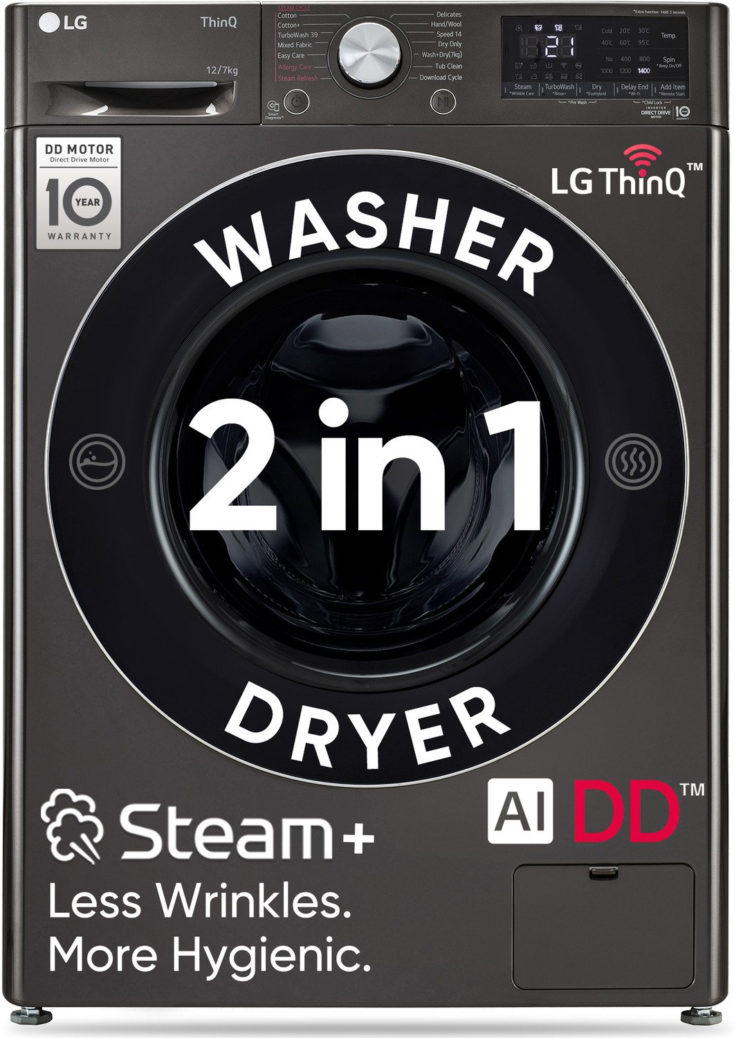 LG 12/7 kg Washer with Dryer with In-built Heater Black