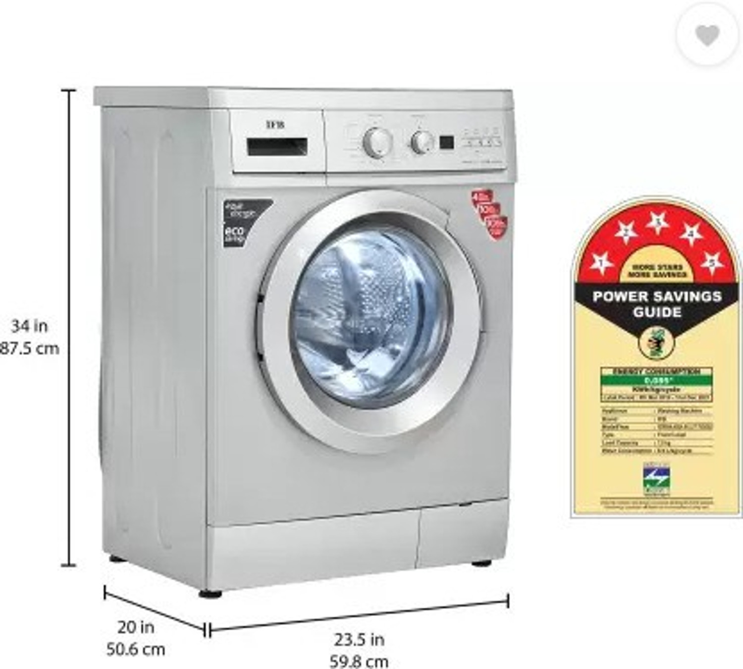 Image of IFB 7 kg Aqua Energie, Self Diagnosis Fully Automatic Front Load Washing Machine with In-built Heater Silver