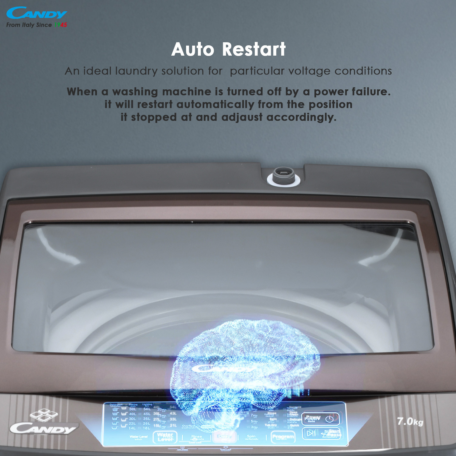 Image of CANDY 7 kg Fully Automatic Top Load Washing Machine Grey