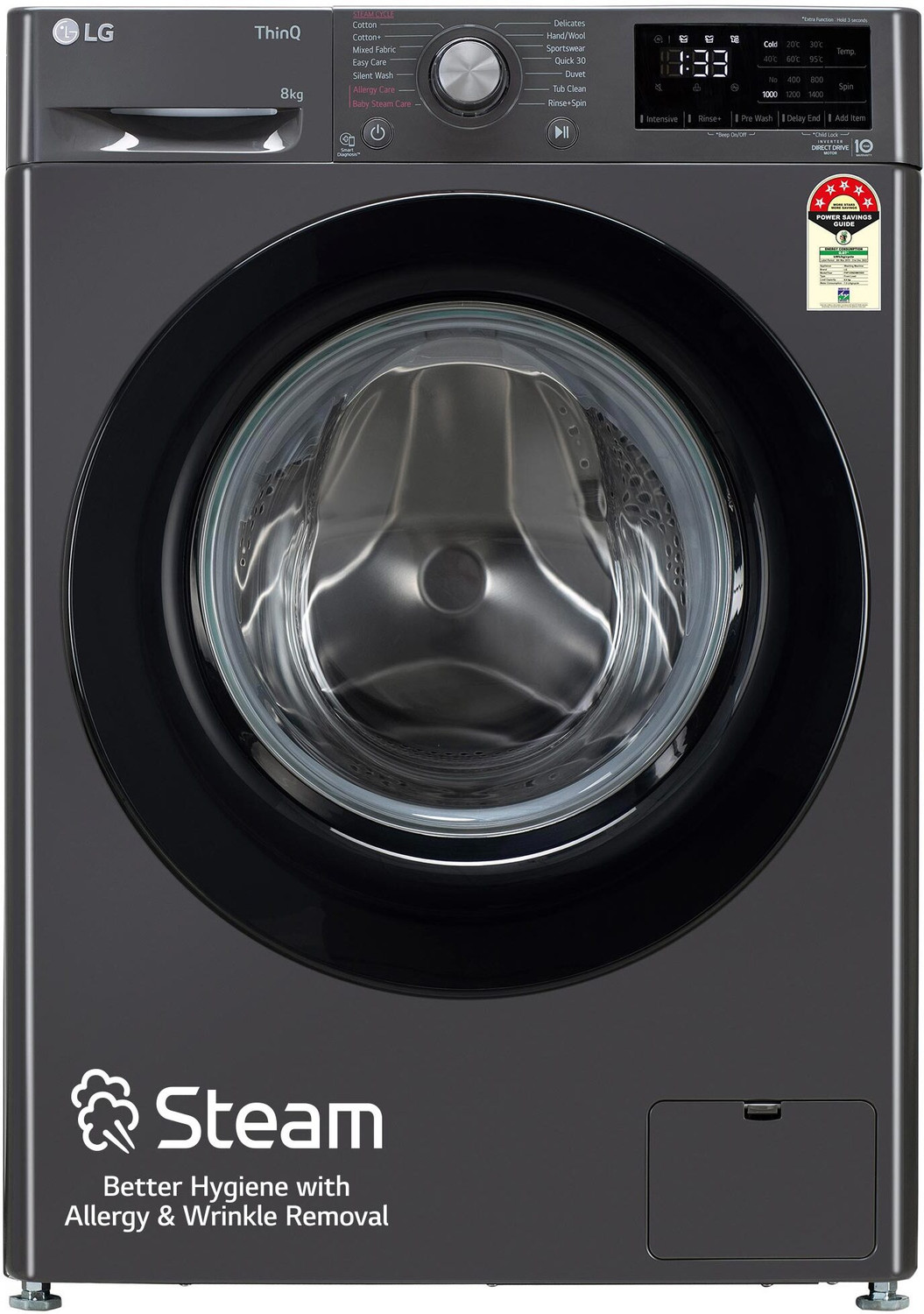 Image of LG 8 kg 5 Star, AI Direct Drive Technology, Steam, 6 Motion DD Fully Automatic Front Load Washing Machine Black (FHP1208Z3M)
