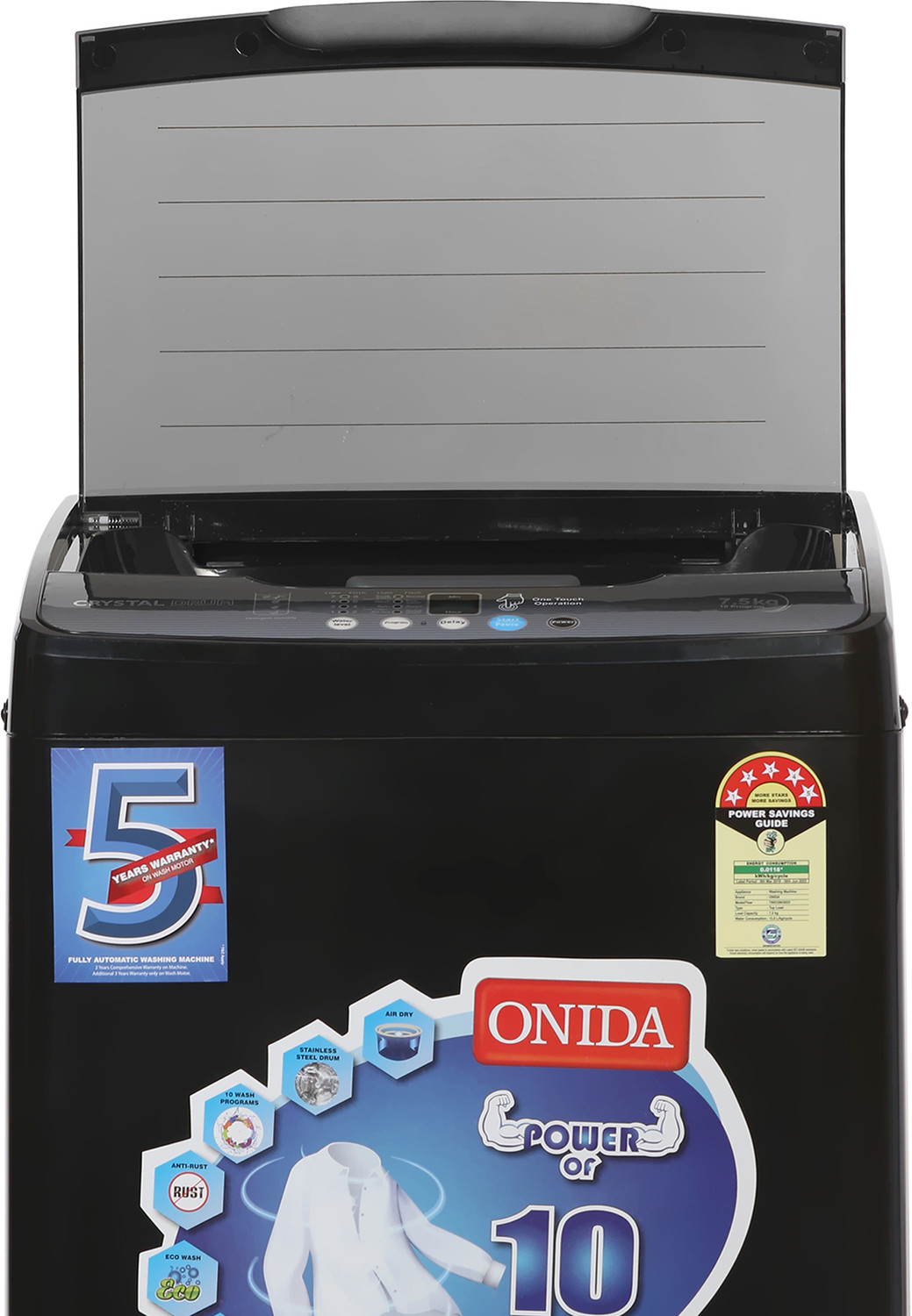 Image of ONIDA 7.5 kg 5 Star Dual Action Pulsator Quadra Scrub Fully Automatic Top Load Washing Machine Black