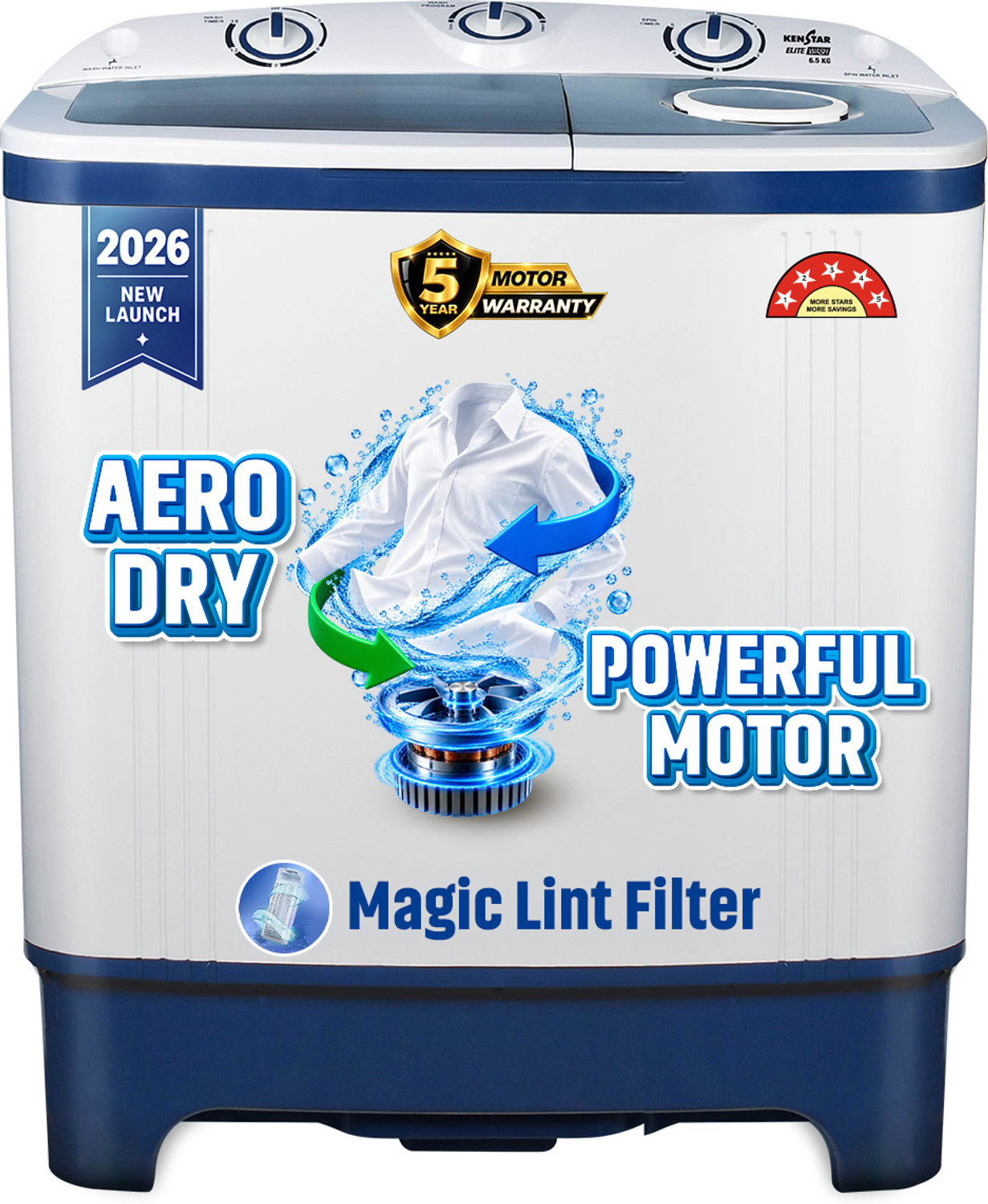 6.5 kg Semi Automatic Top Load Blue, White (KSSA655NNNDB)