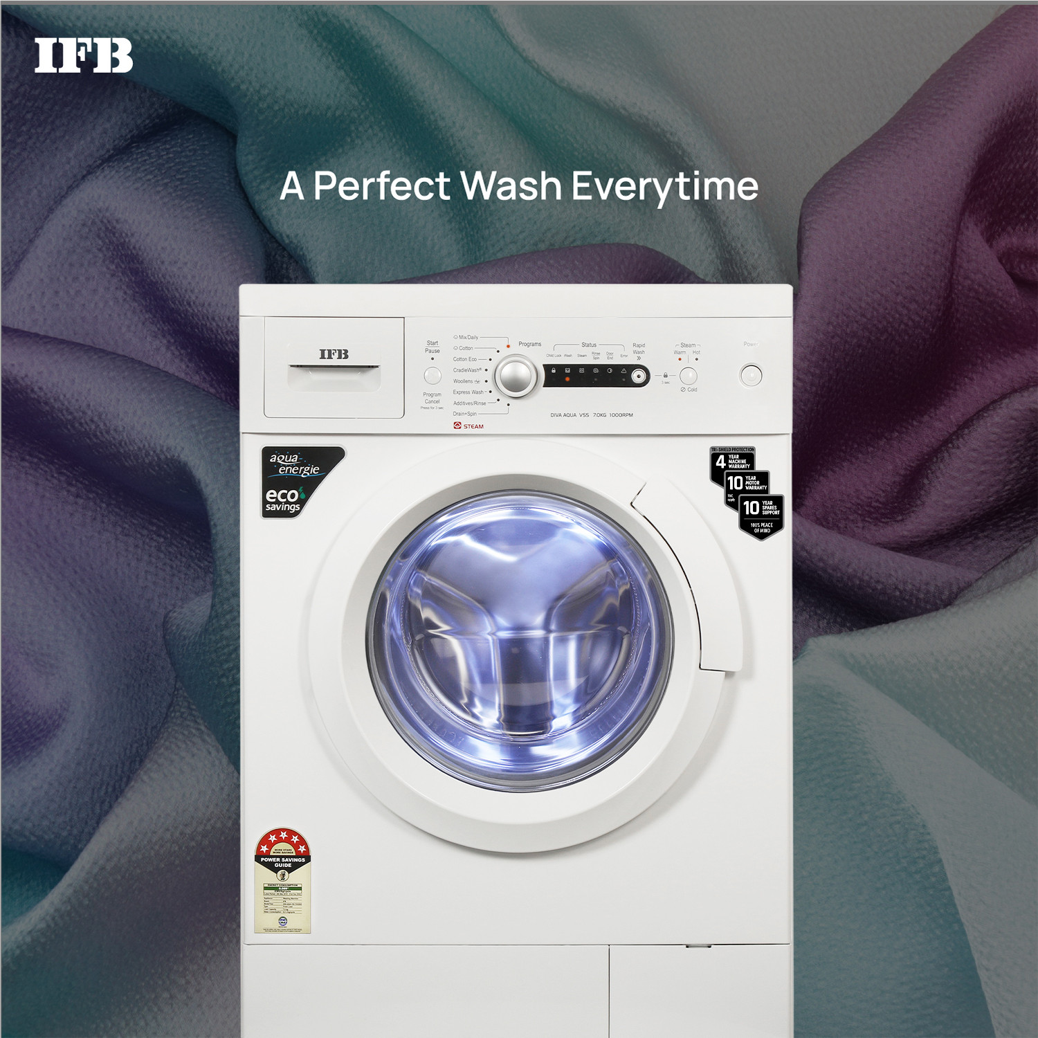 Image of IFB 7 kg 5 Star 2X Power Steam,Hard Water Wash Fully Automatic Front Load Washing Machine with In-built Heater White