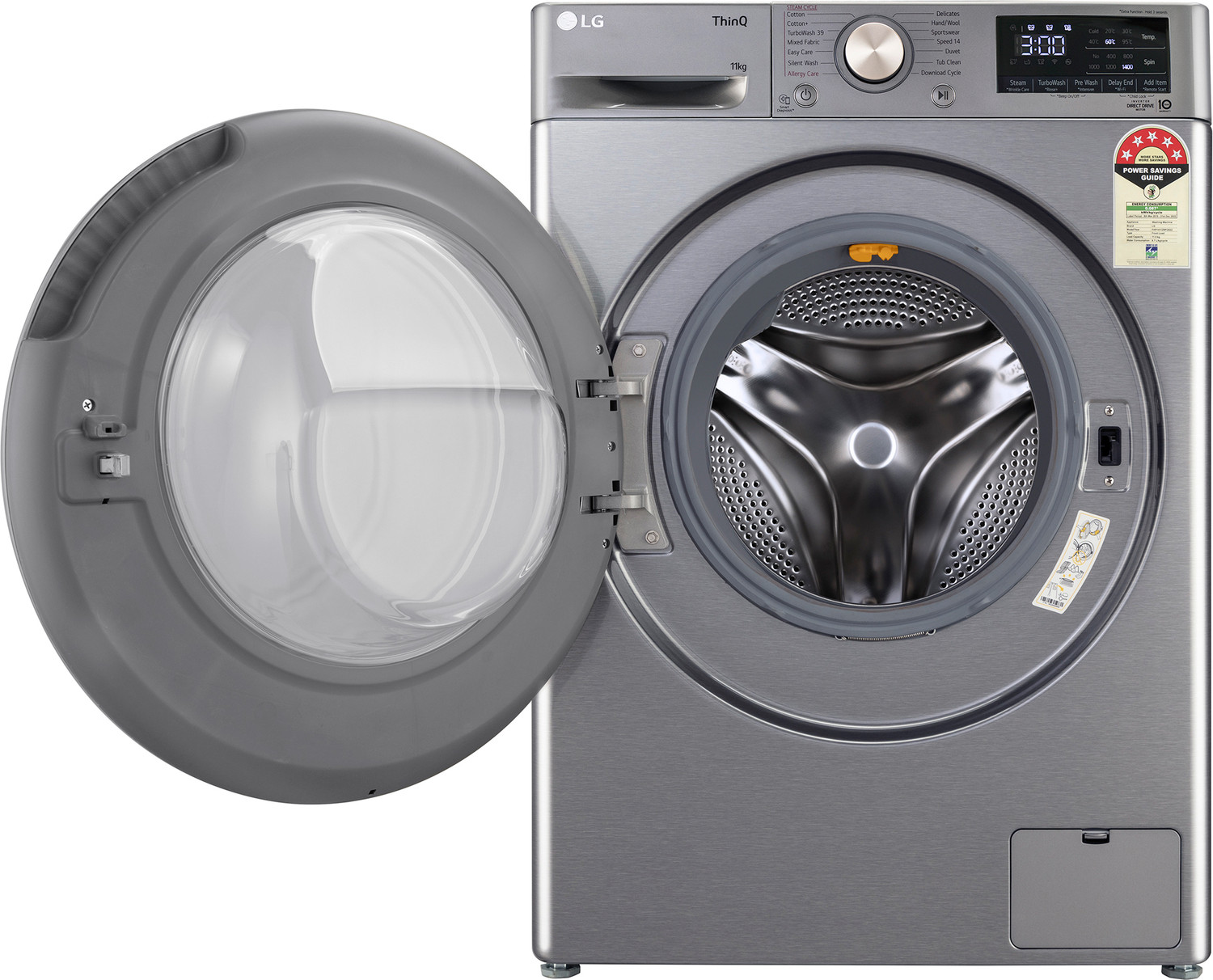 Image of LG 11 kg 5 Star, AI Direct Drive Technology, 6 Motion DD, Steam, Wi-Fi Enabled, Wrinkle Care Fully Automatic Front Load Washing Machine Silver (FHP1411Z9P)