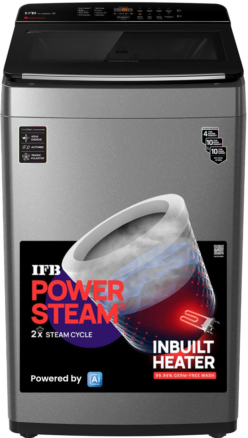 IFB 7.5 kg Fully Automatic Top Load Washing Machine with In-built Heater Silver, Black