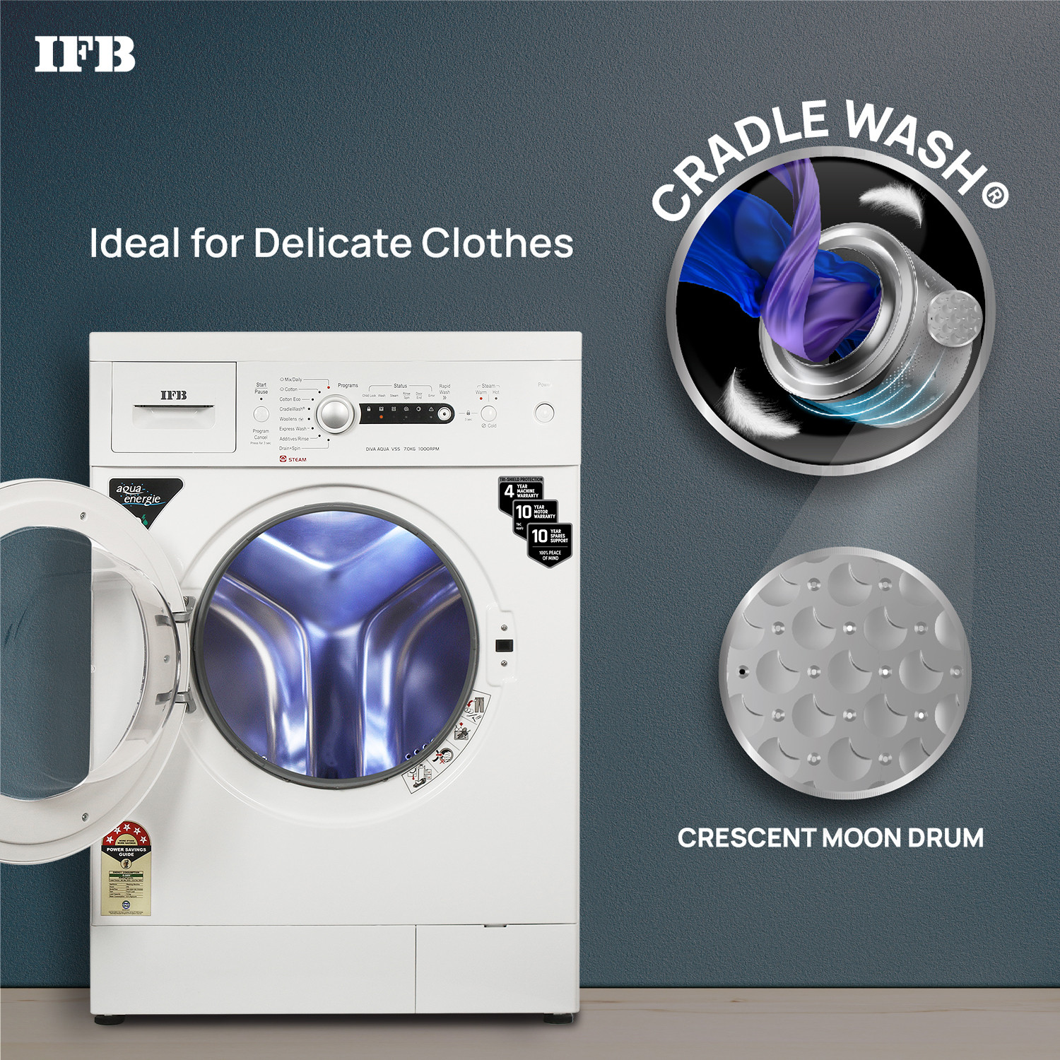 Image of IFB 7 kg 5 Star 2X Power Steam,Hard Water Wash Fully Automatic Front Load Washing Machine with In-built Heater White