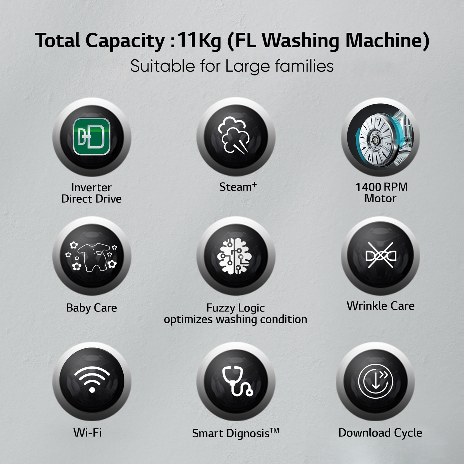 Image of LG 11 kg 5 Star, AI Direct Drive Technology, 6 Motion DD, Steam, Wi-Fi Enabled, Wrinkle Care Fully Automatic Front Load Washing Machine Silver (FHP1411Z9P)