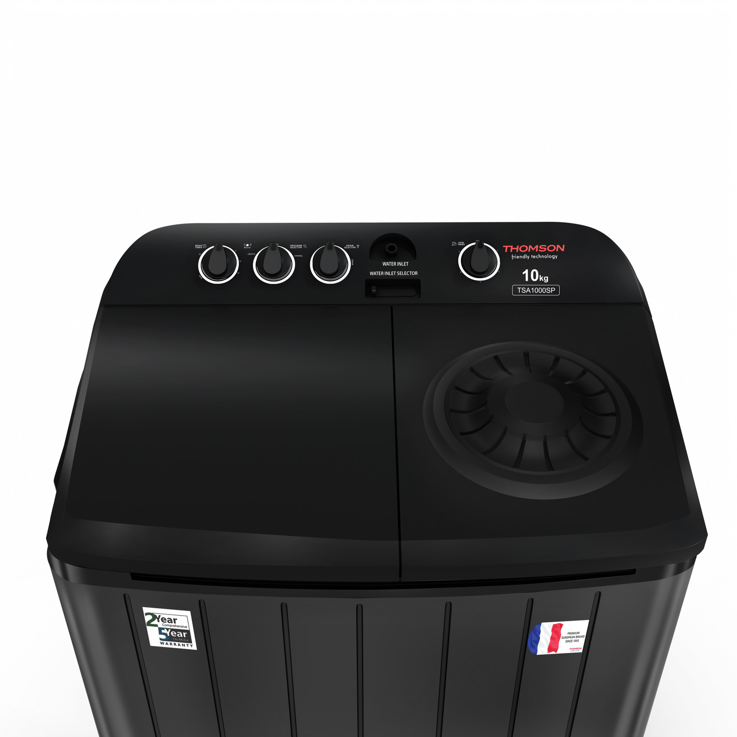 Image of Thomson 10 kg 5 Star Aqua Magic with Double Waterfall, Detergent Box, 3D Rollers Technology, Magic Filter, Collar Scrubber, Turbo Dry Technology, Semi Automatic Top Load Washing Machine Black