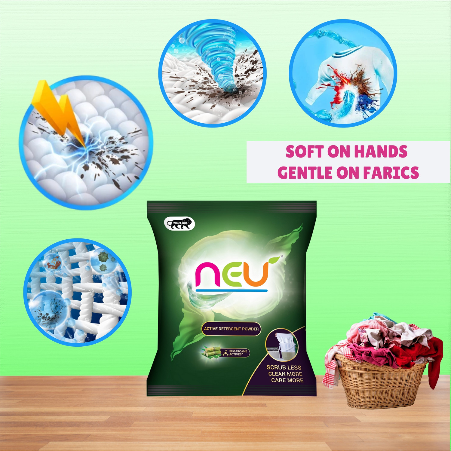Image of NEU Active detergent 3kg Detergent Powder (Lemon) (3 kg)