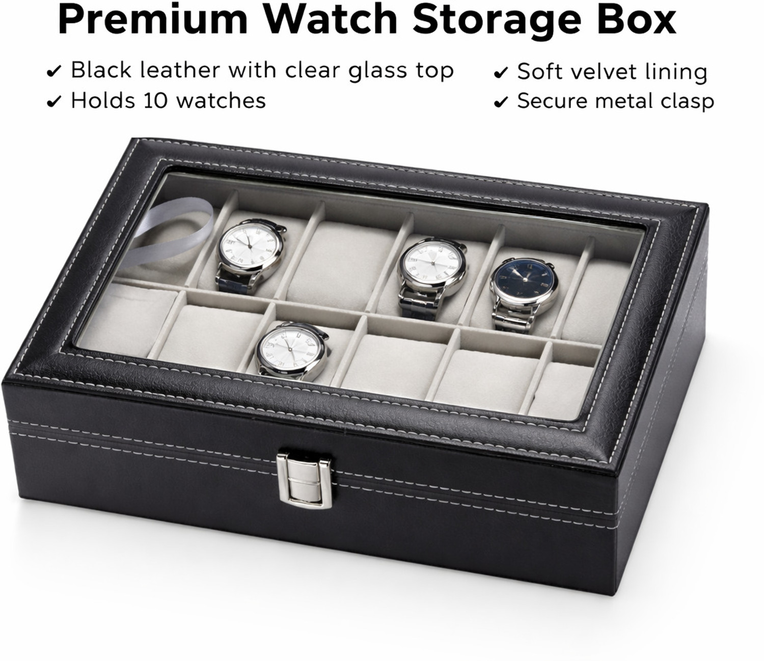 Image of WATCHHUT Watch Box For Men & Women, Watch Case, Watch Storage Box, Watch Organizers Case Watch Box (Black, Holds 10 Watches)