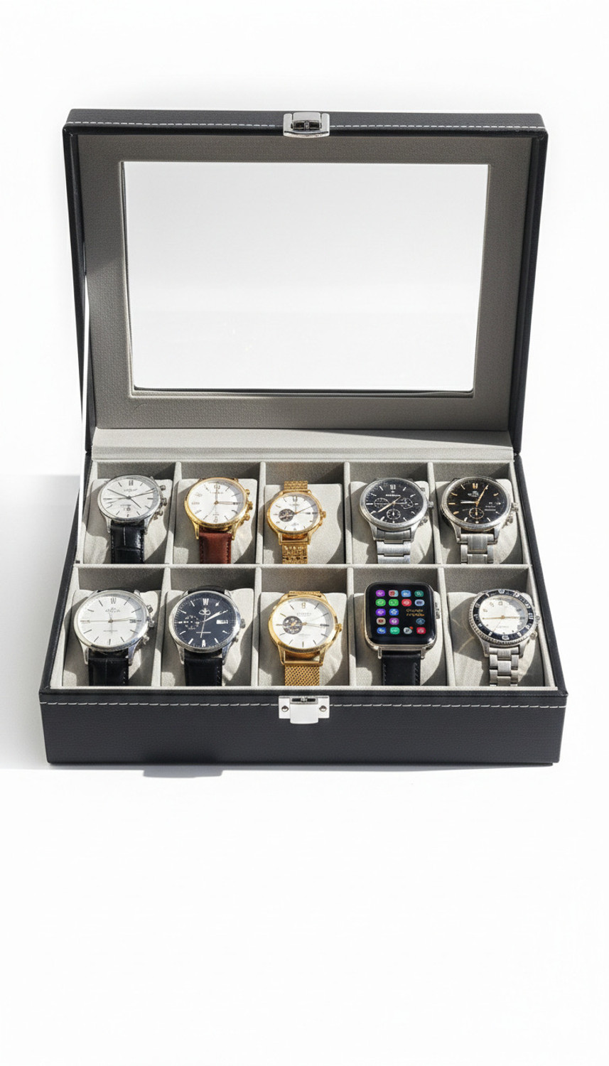 Image of WATCHHUT Watch Box For Men & Women, Watch Case, Watch Storage Box, Watch Organizers Case Watch Box (Black, Holds 10 Watches)