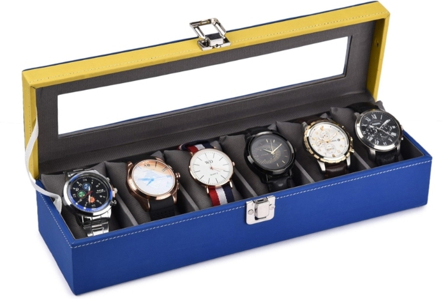 Image of Bharat Packs Premium Aluminum Watch Case Watch Box (Chrome Silver, Transparent, Holds 15 Watches)