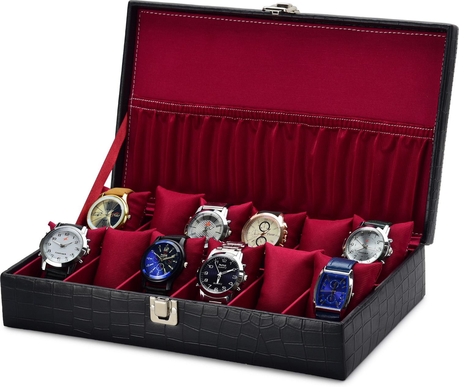 Image of WATCHHUT Stylish Black croco watch case /box /organiser for 12 watches Watch Box (Black, Holds 12 Watches)