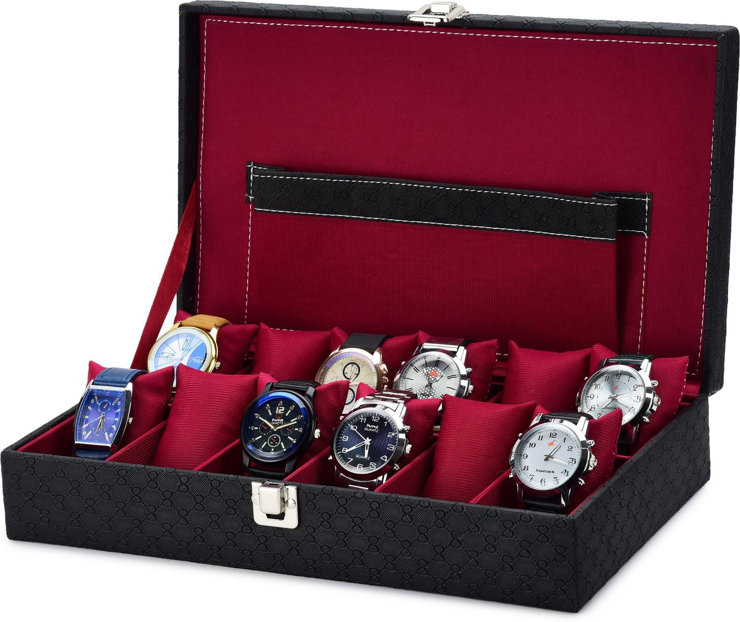 Image of Bharat Packs Premium Aluminum Watch Case Watch Box (Chrome Silver, Transparent, Holds 15 Watches)