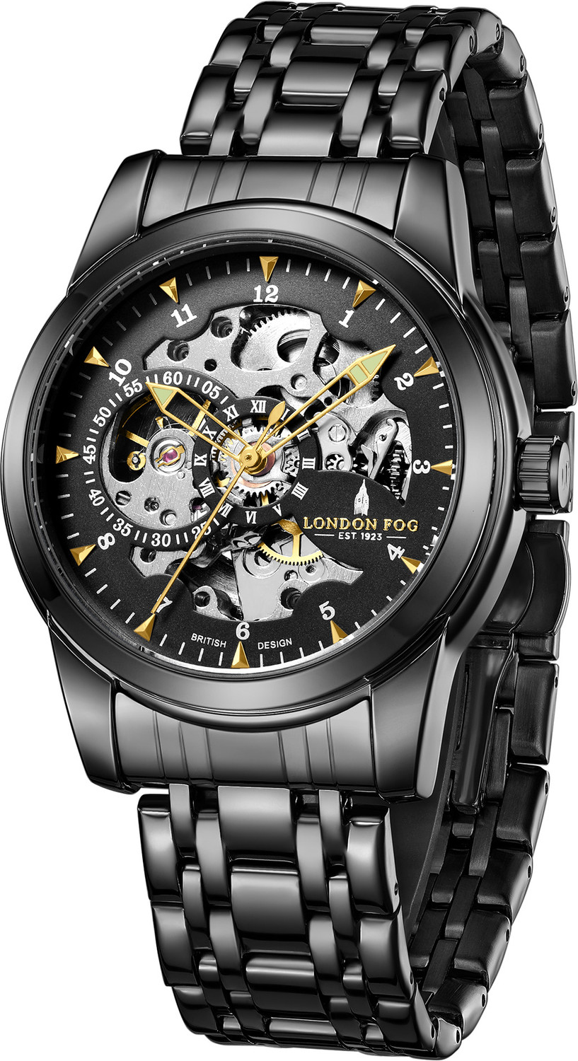 London Fog Richmond Collection Automatic Mechanical Skeleton Black Stainless Steel Strap Analog Watch - For Men